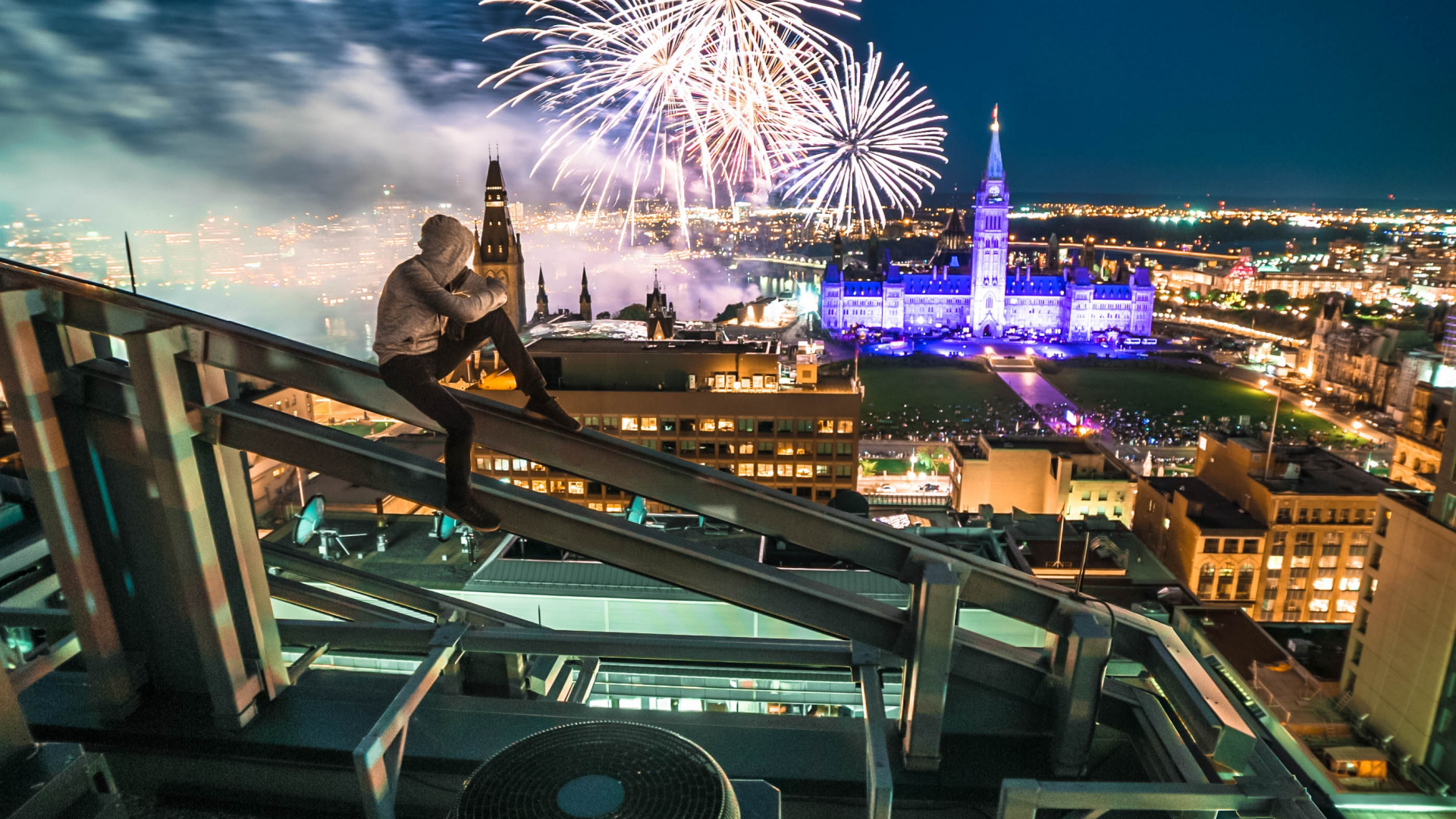 Обои салют, ориентир, ночь, городской район, архитектура в разрешении 1920x1080