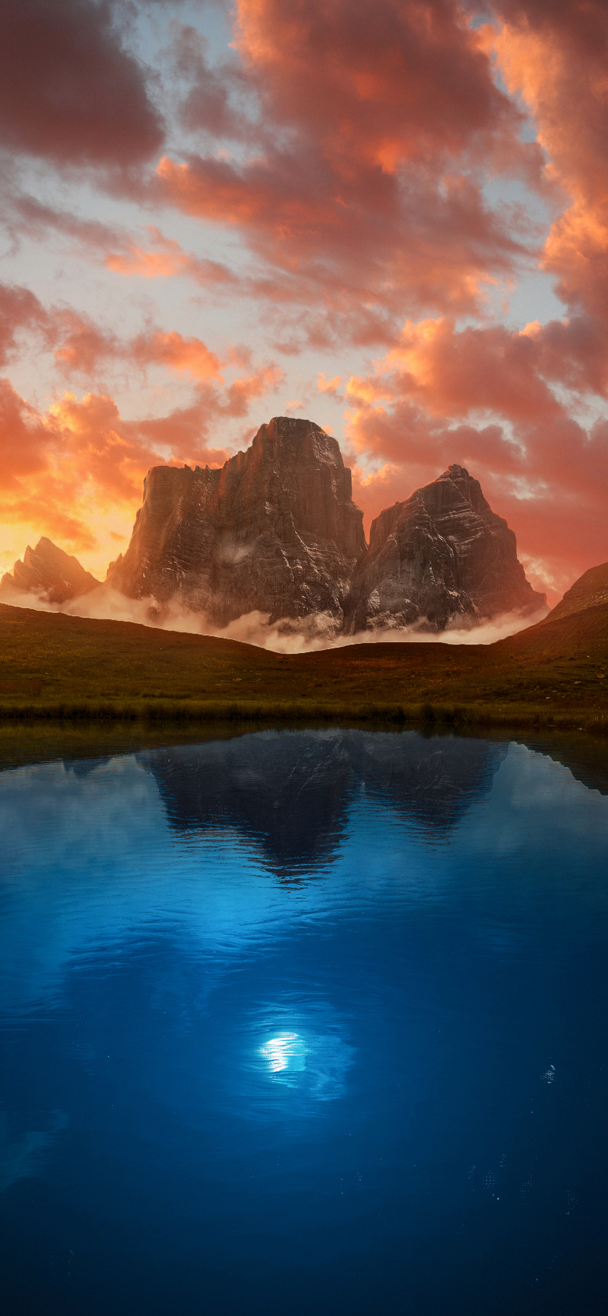 Обои вода, облако, гора, гидроресурсы, атмосфера в разрешении 1242x2688