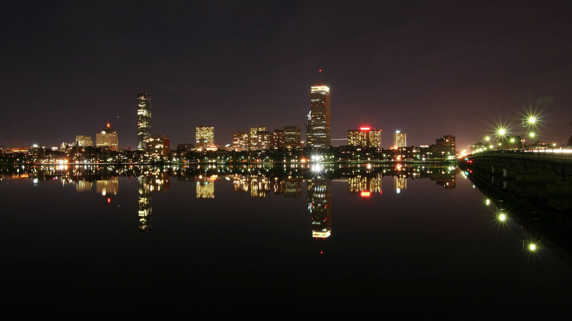 Обои Бостон, ночь, город, городской пейзаж, линия горизонта в разрешении 1920x1080