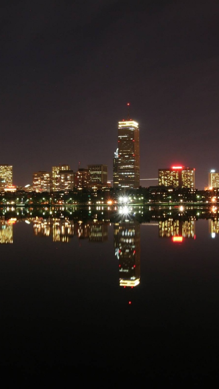 Обои Бостон, ночь, город, городской пейзаж, линия горизонта в разрешении 720x1280