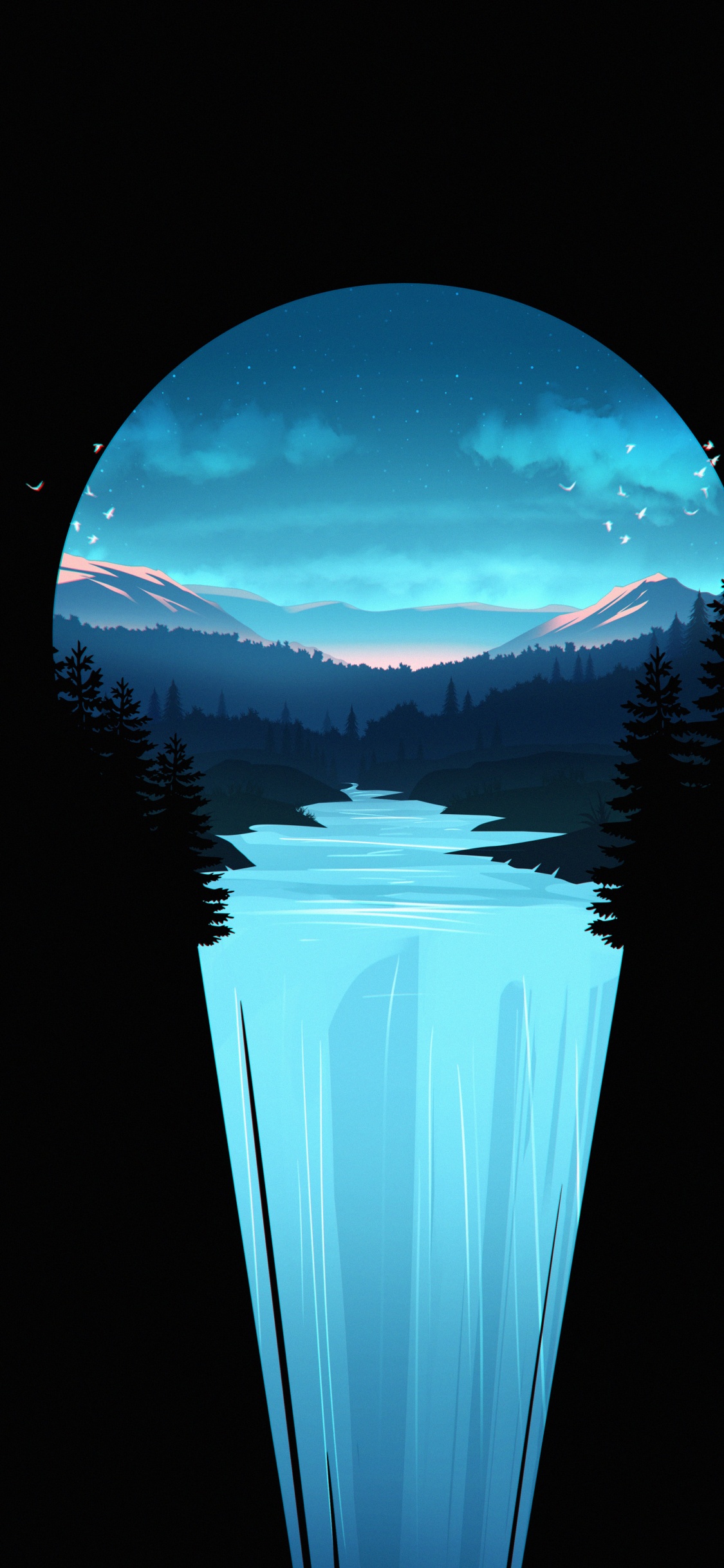 Обои минималистский водопад, водопад, Ниагарский водопад, растение, атмосфера в разрешении 1125x2436