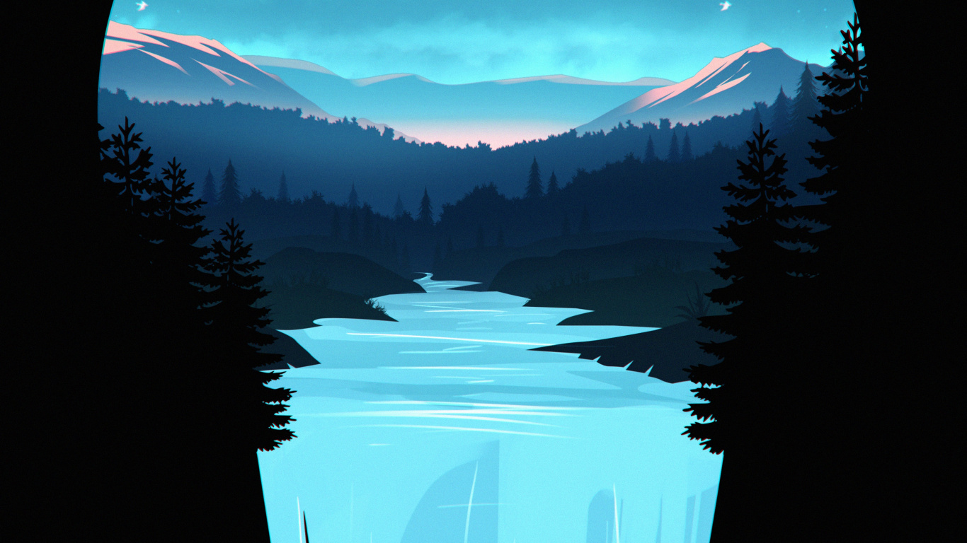 Обои минималистский водопад, водопад, Ниагарский водопад, растение, атмосфера в разрешении 1366x768