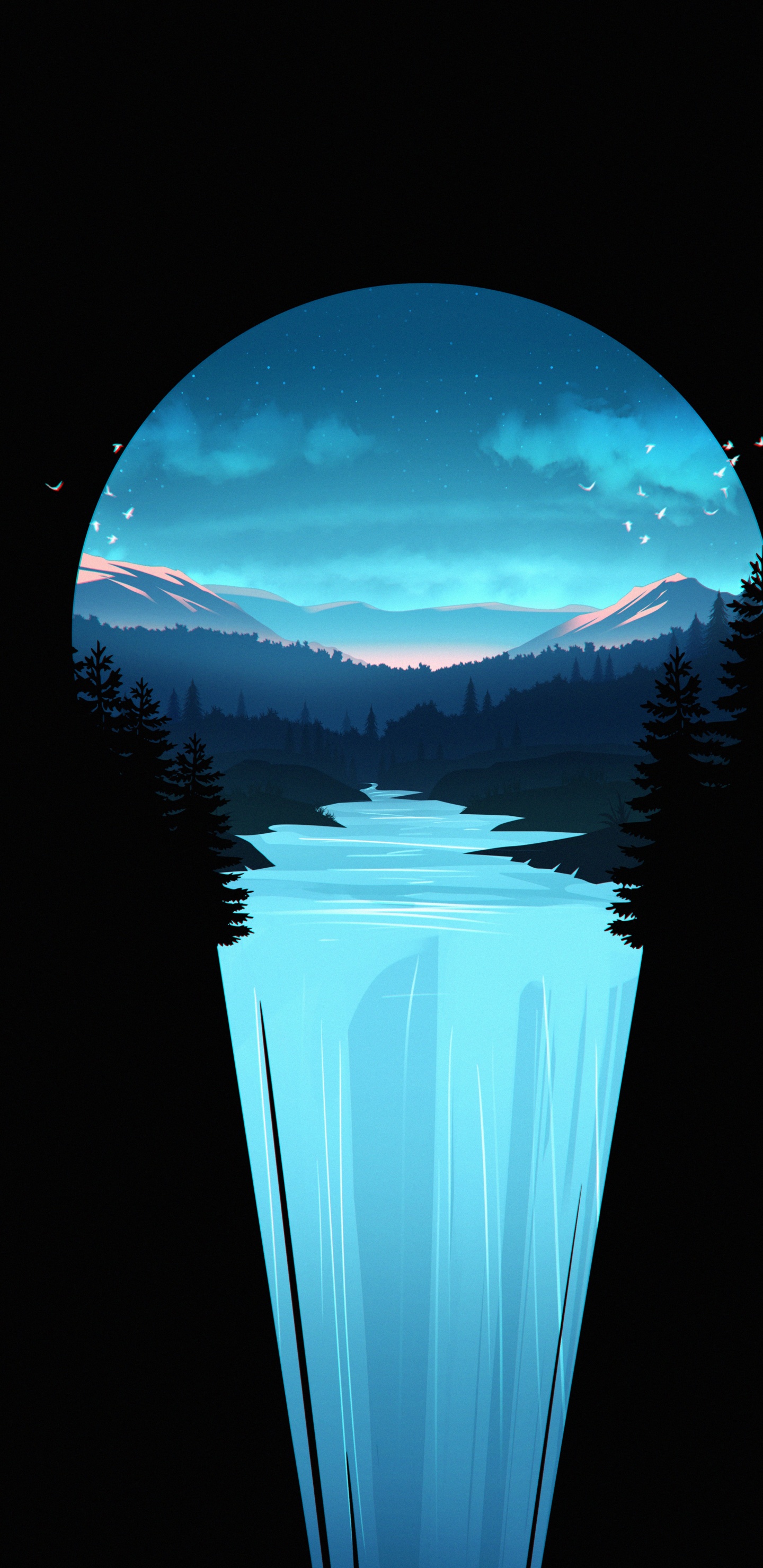 Обои минималистский водопад, водопад, Ниагарский водопад, растение, атмосфера в разрешении 1440x2960