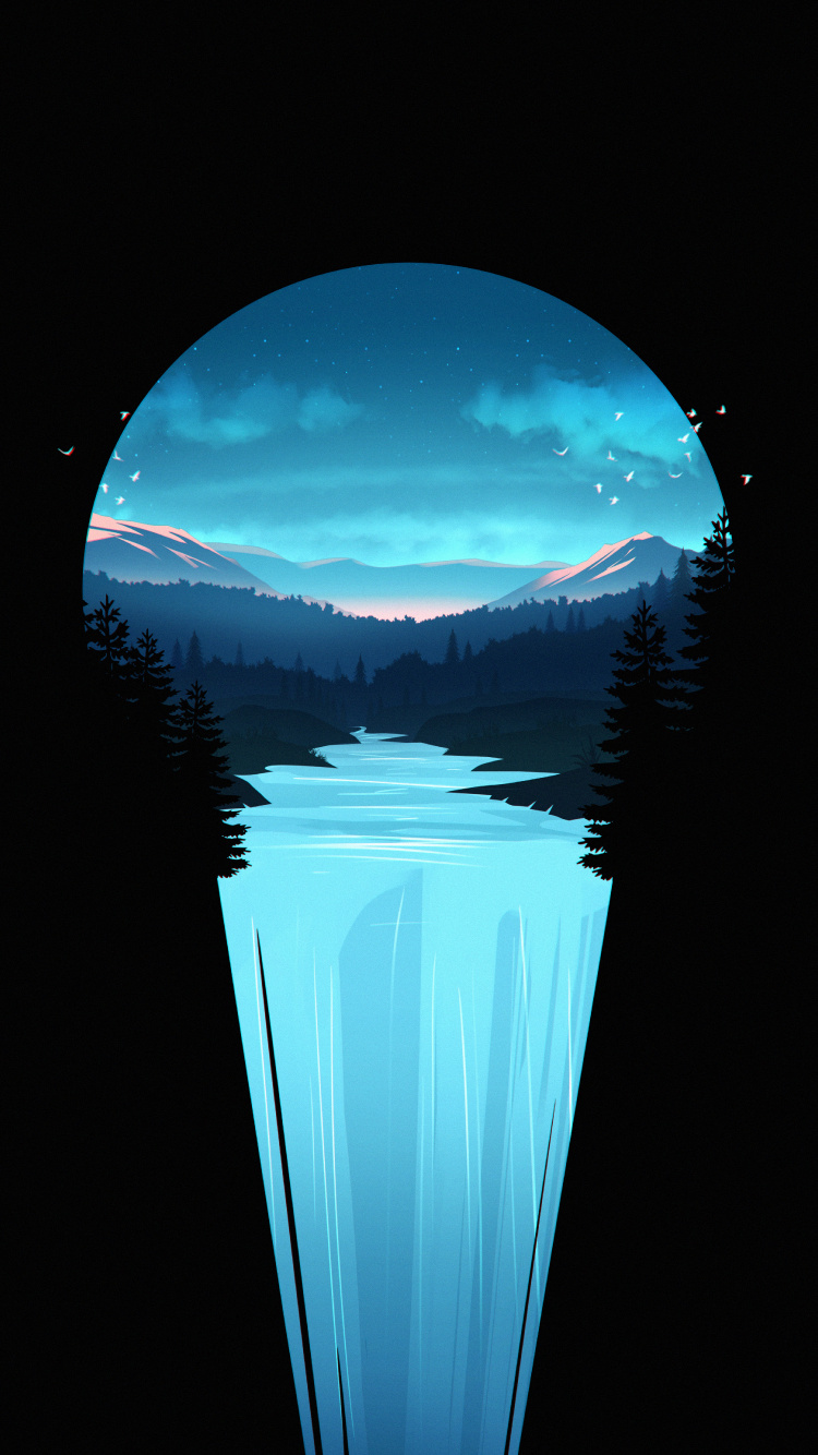 Обои минималистский водопад, водопад, Ниагарский водопад, растение, атмосфера в разрешении 750x1334