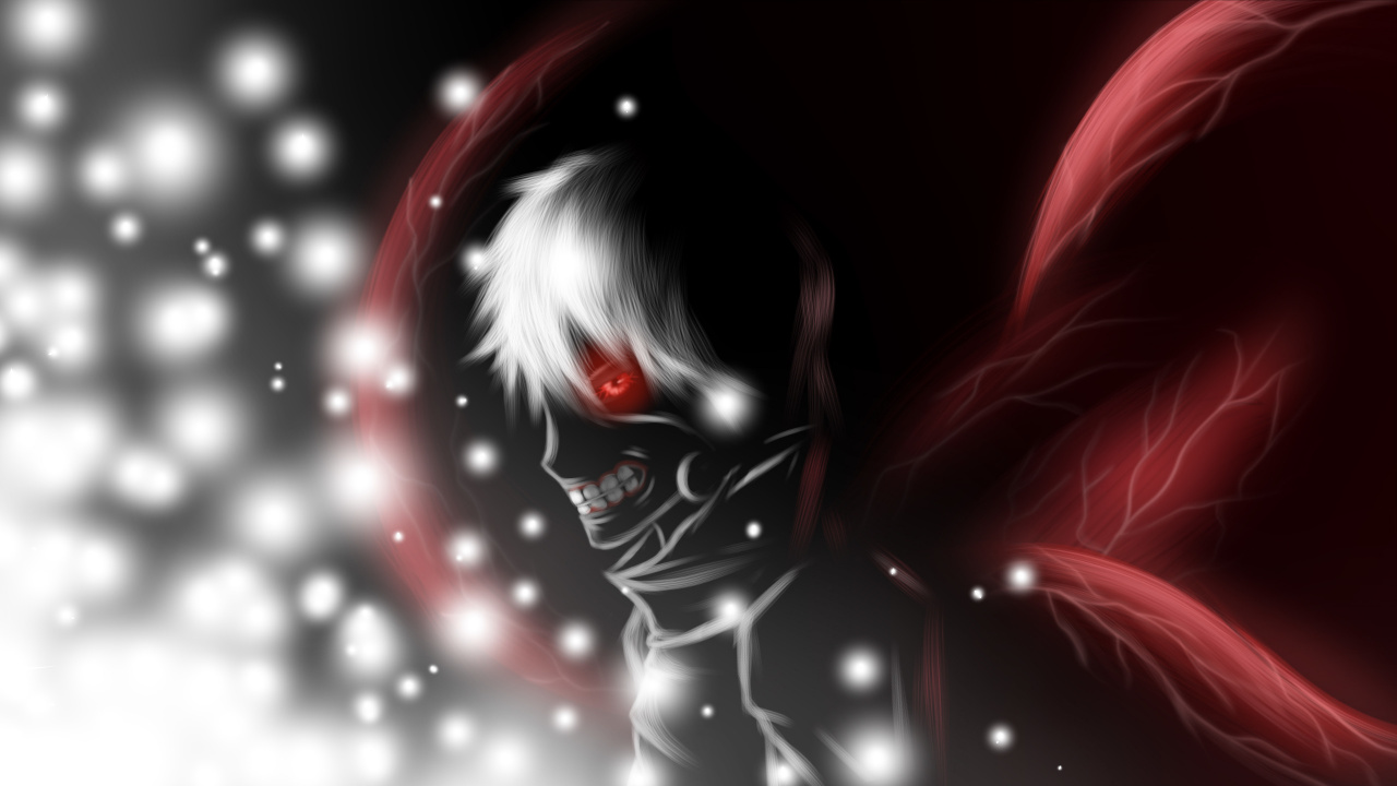 Обои Кен kaneki, Токио вурдалак, аниме, красный цвет, темнота в разрешении 1280x720
