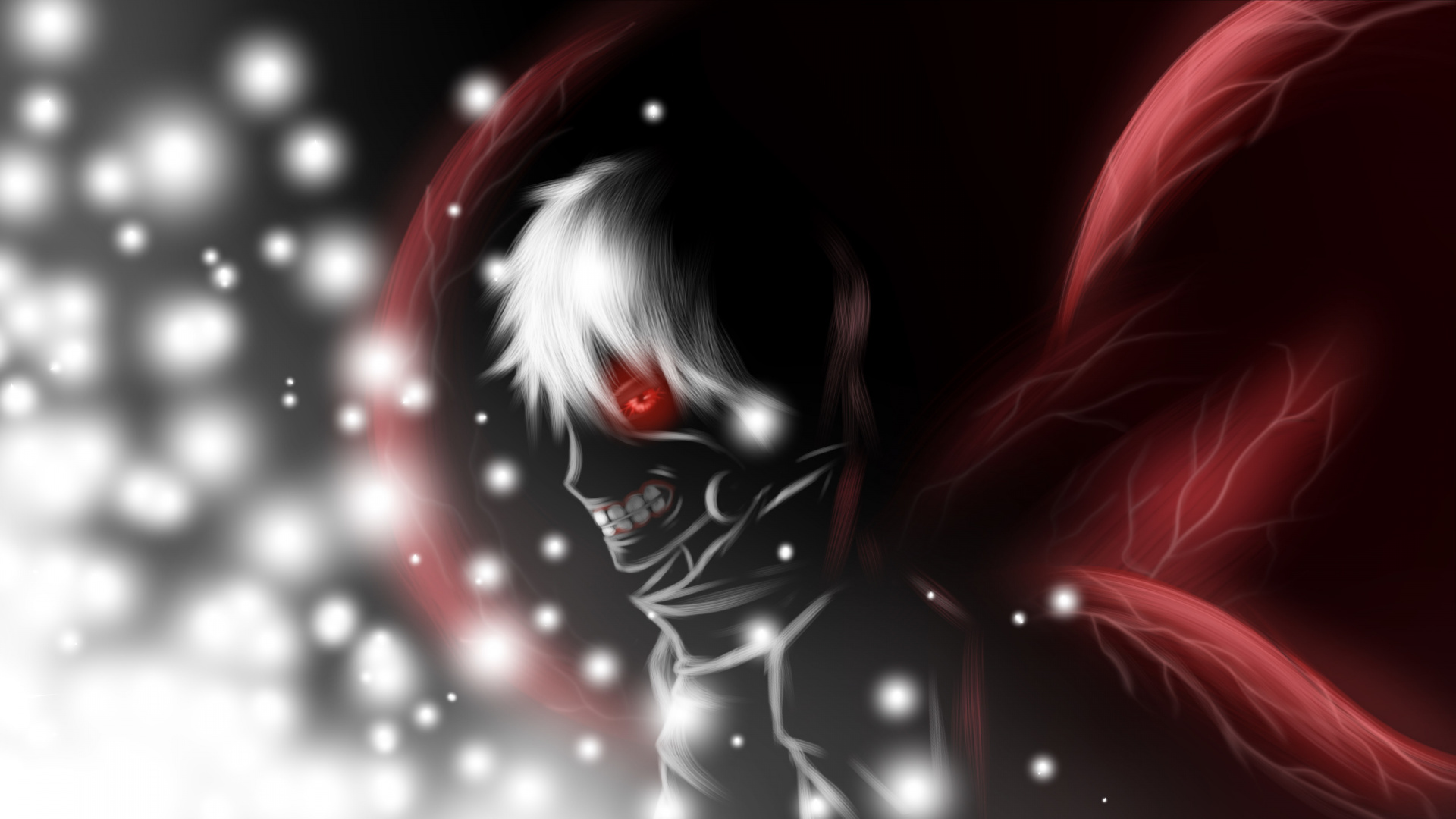 Обои Кен kaneki, Токио вурдалак, аниме, красный цвет, темнота в разрешении 1920x1080