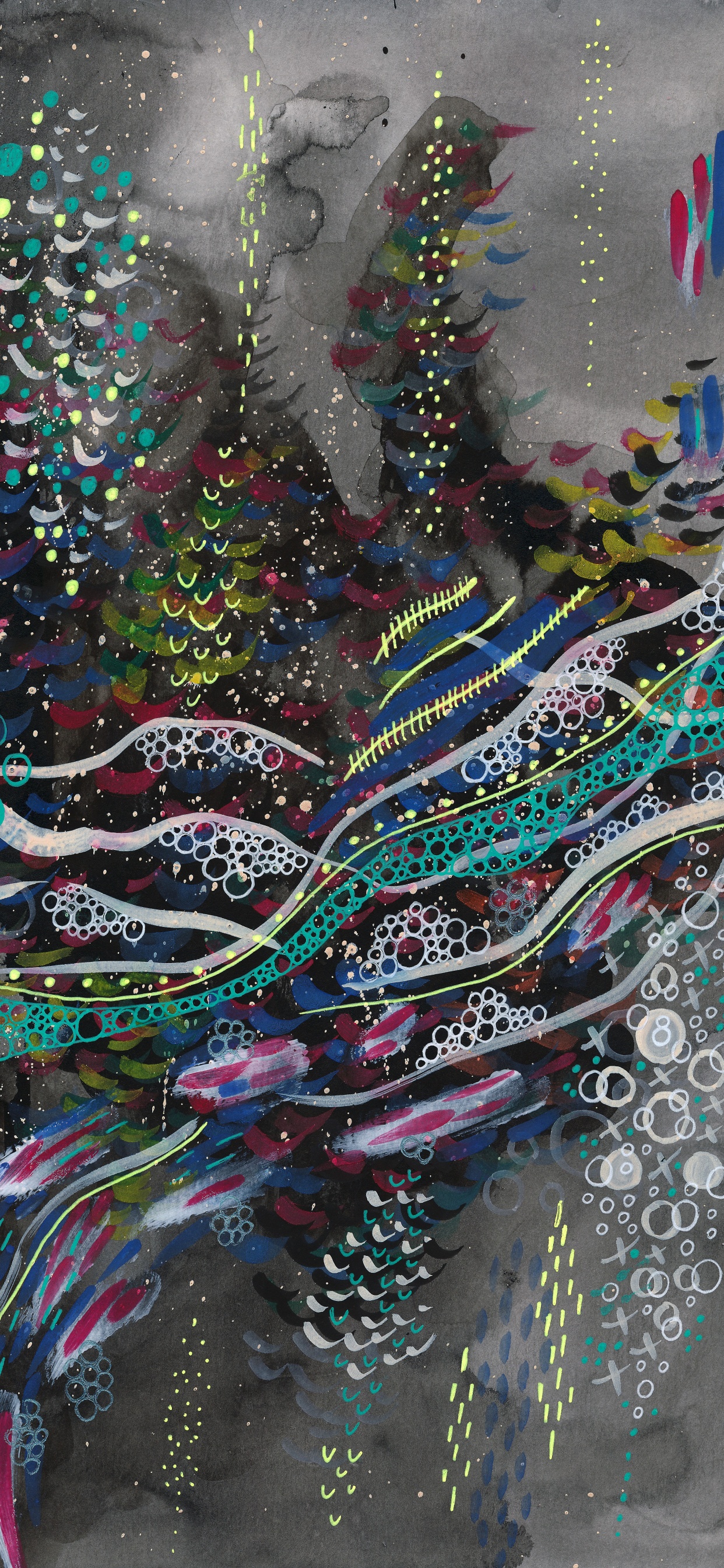 Обои акварельная живопись, живопись, арт, дерево, растение в разрешении 1242x2688