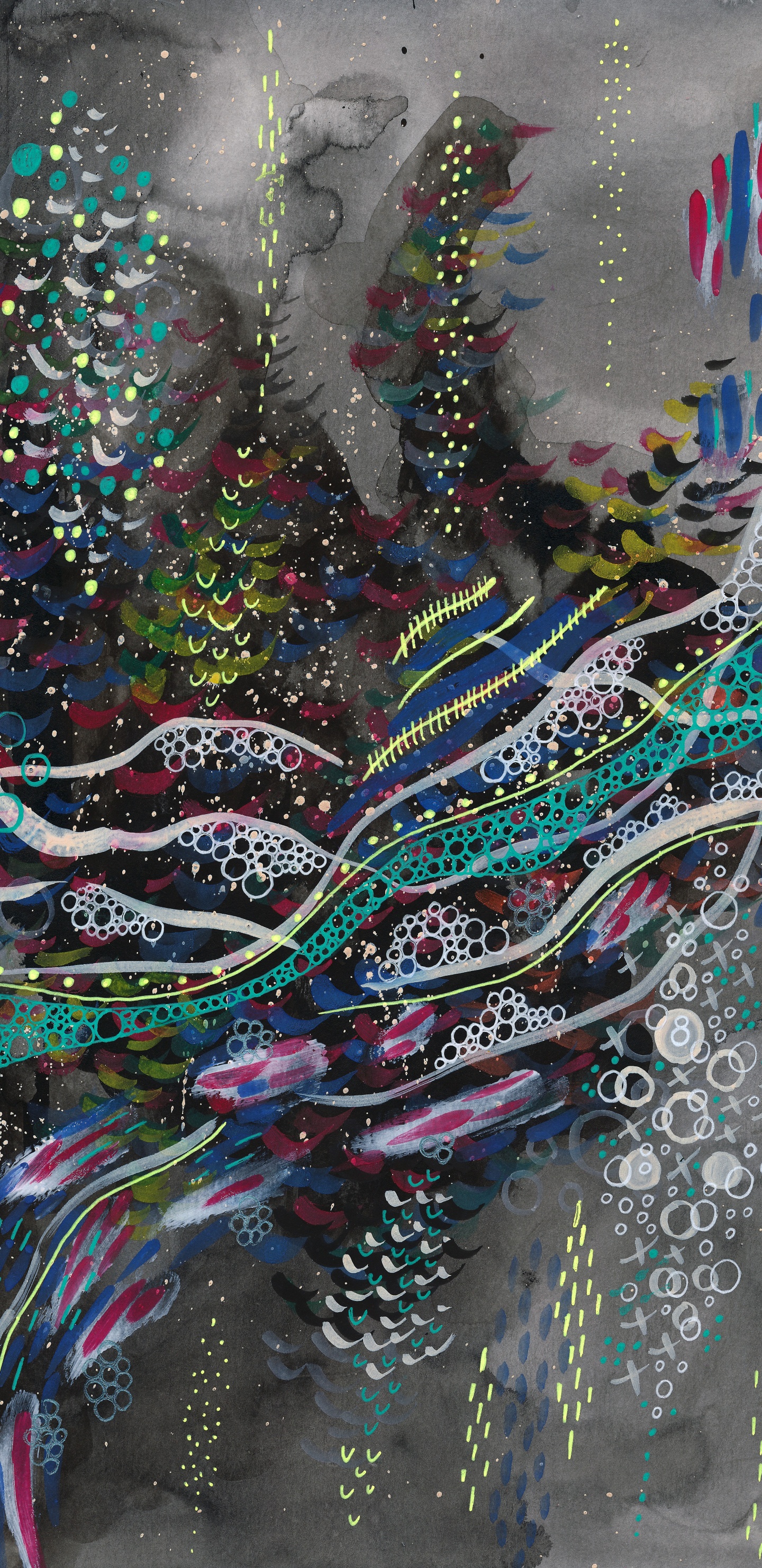 Обои акварельная живопись, живопись, арт, дерево, растение в разрешении 1440x2960