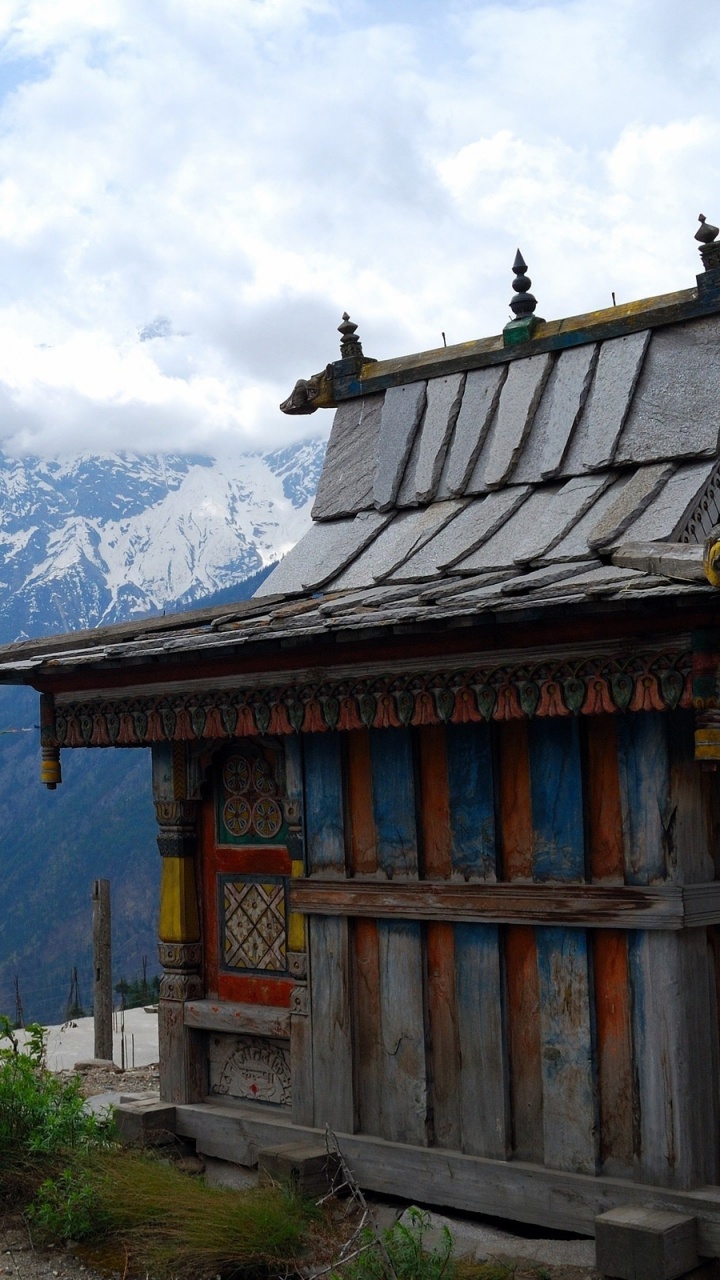 Обои тибетский монастырь, храм, гора, горный рельеф, горный хребет в разрешении 720x1280