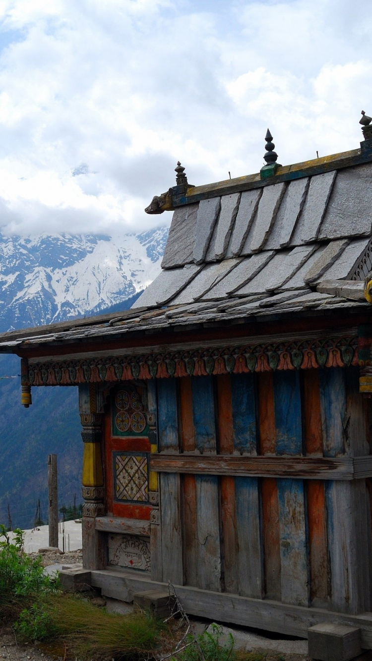 Обои тибетский монастырь, храм, гора, горный рельеф, горный хребет в разрешении 750x1334