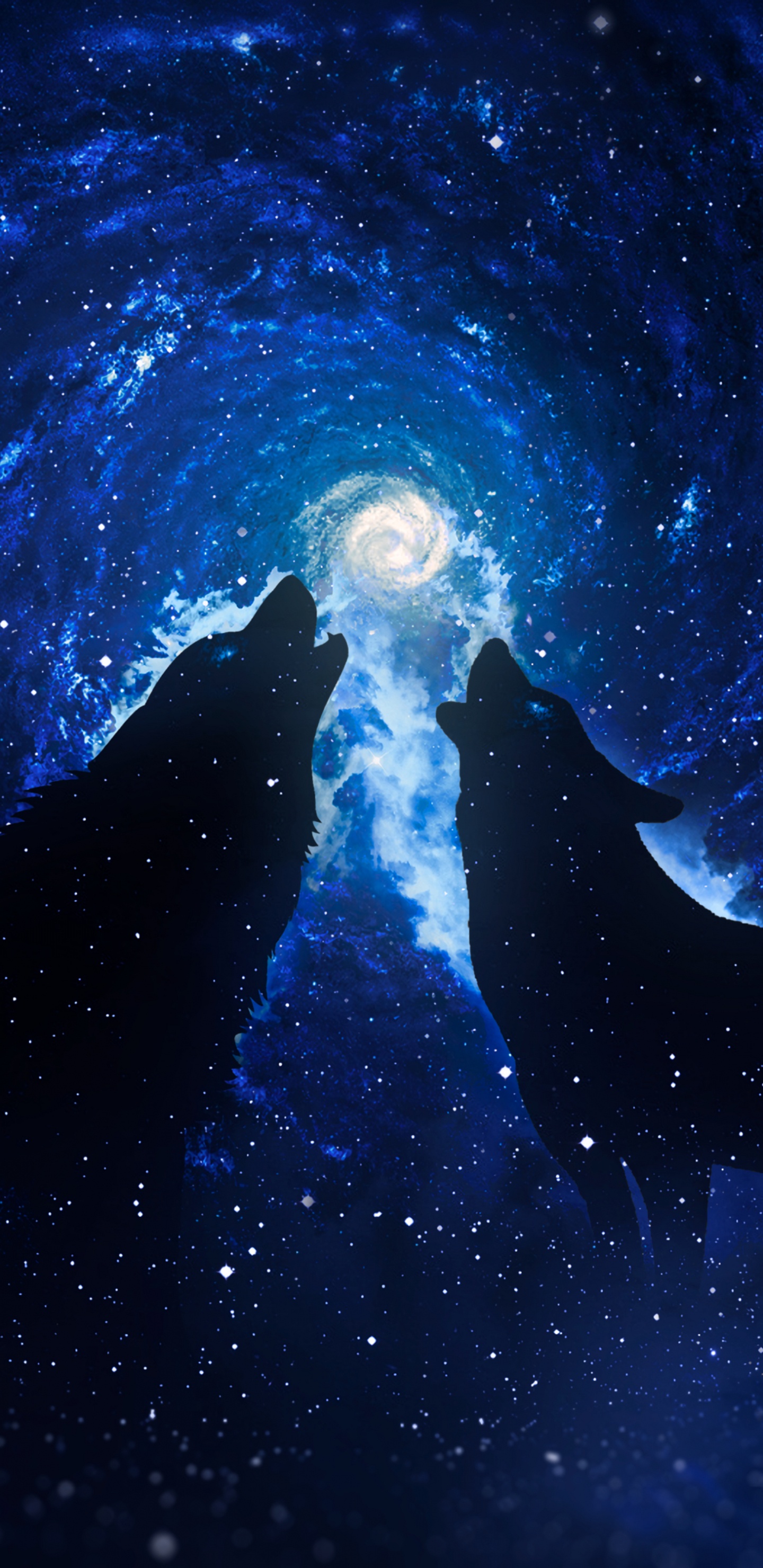Обои арт, силуэт, синий, атмосфера, космос в разрешении 1440x2960