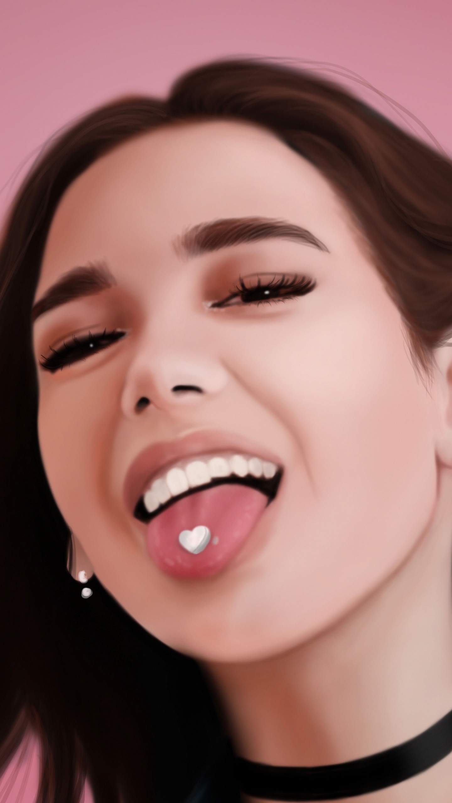 Обои Dua Lipa, рисование, лицо, волосы, мимика в разрешении 1440x2560