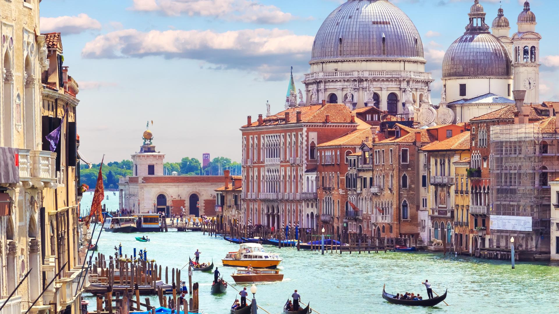 Обои Гранд-канал, мост Риальто, гондола, канал, водный путь в разрешении 1920x1080