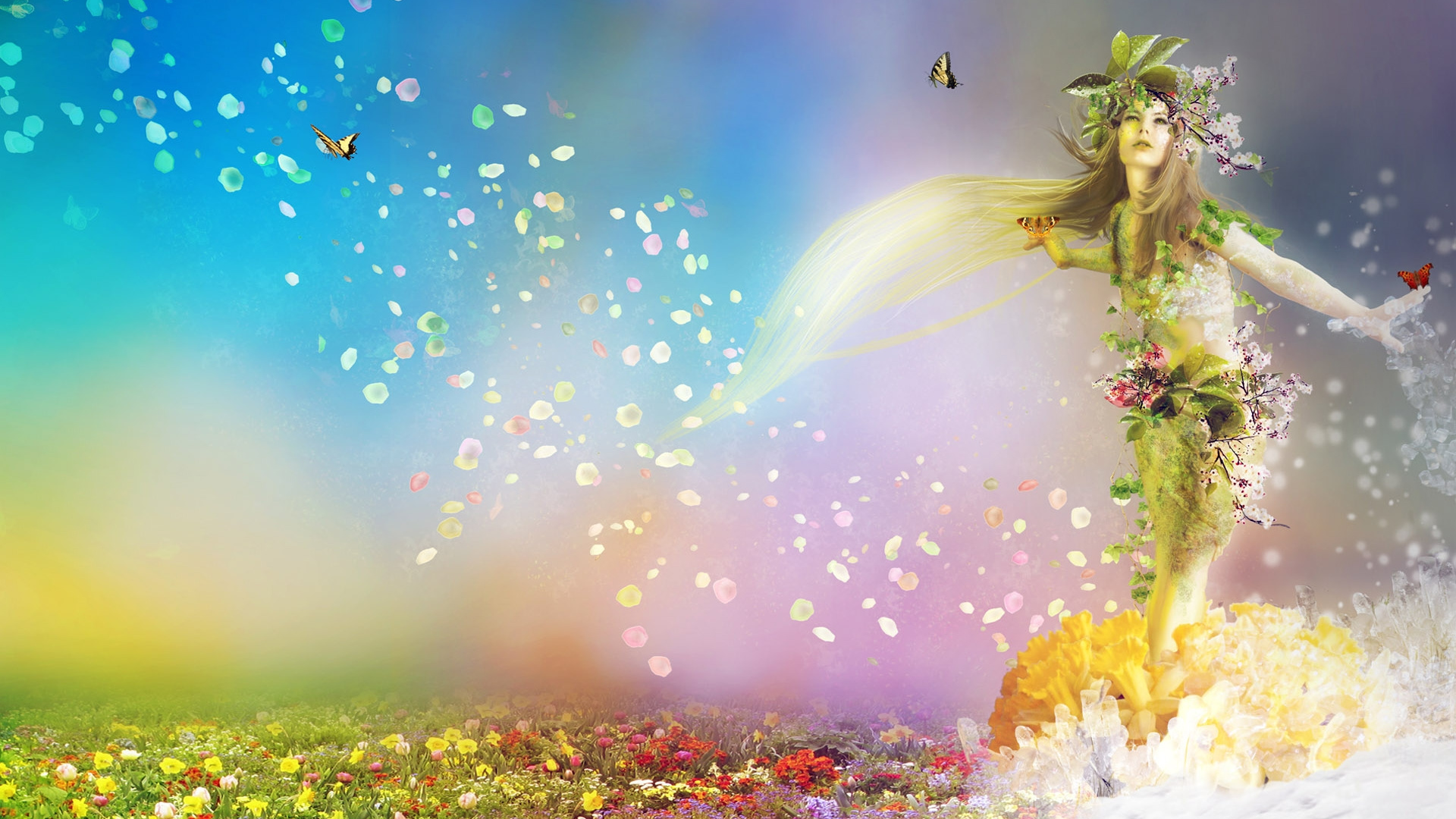 Обои весна, природа, солнечный свет, луг, лепесток в разрешении 1920x1080