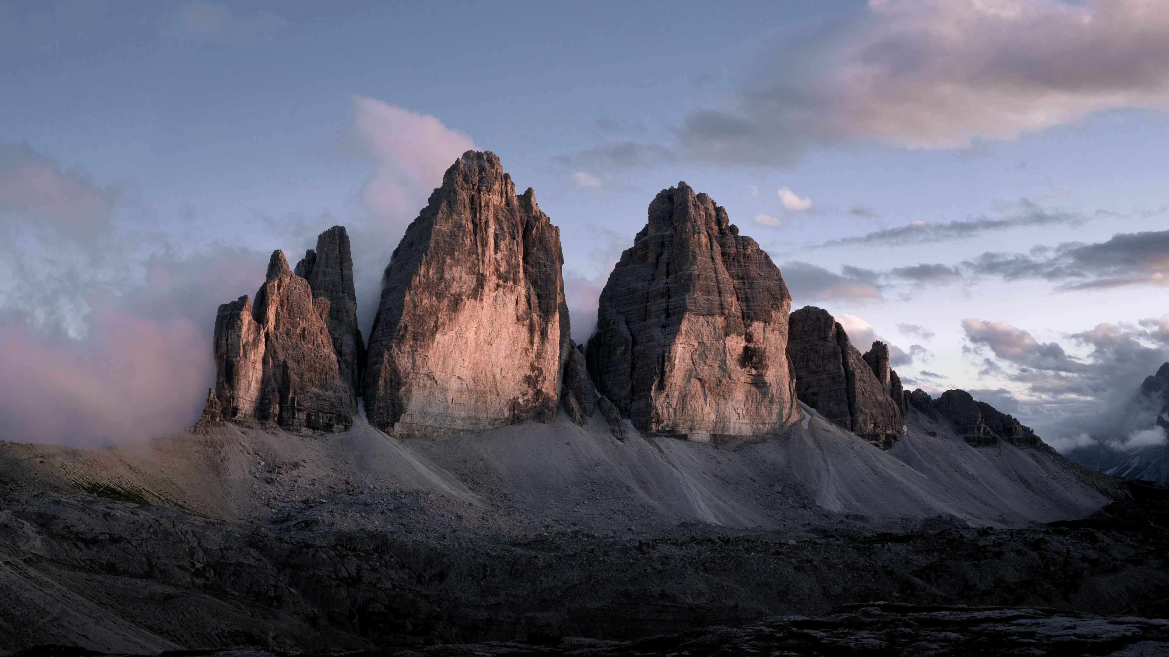 Обои природный парк Тре Симе, гора, облако, природный ландшафт, нагорье в разрешении 3840x2160