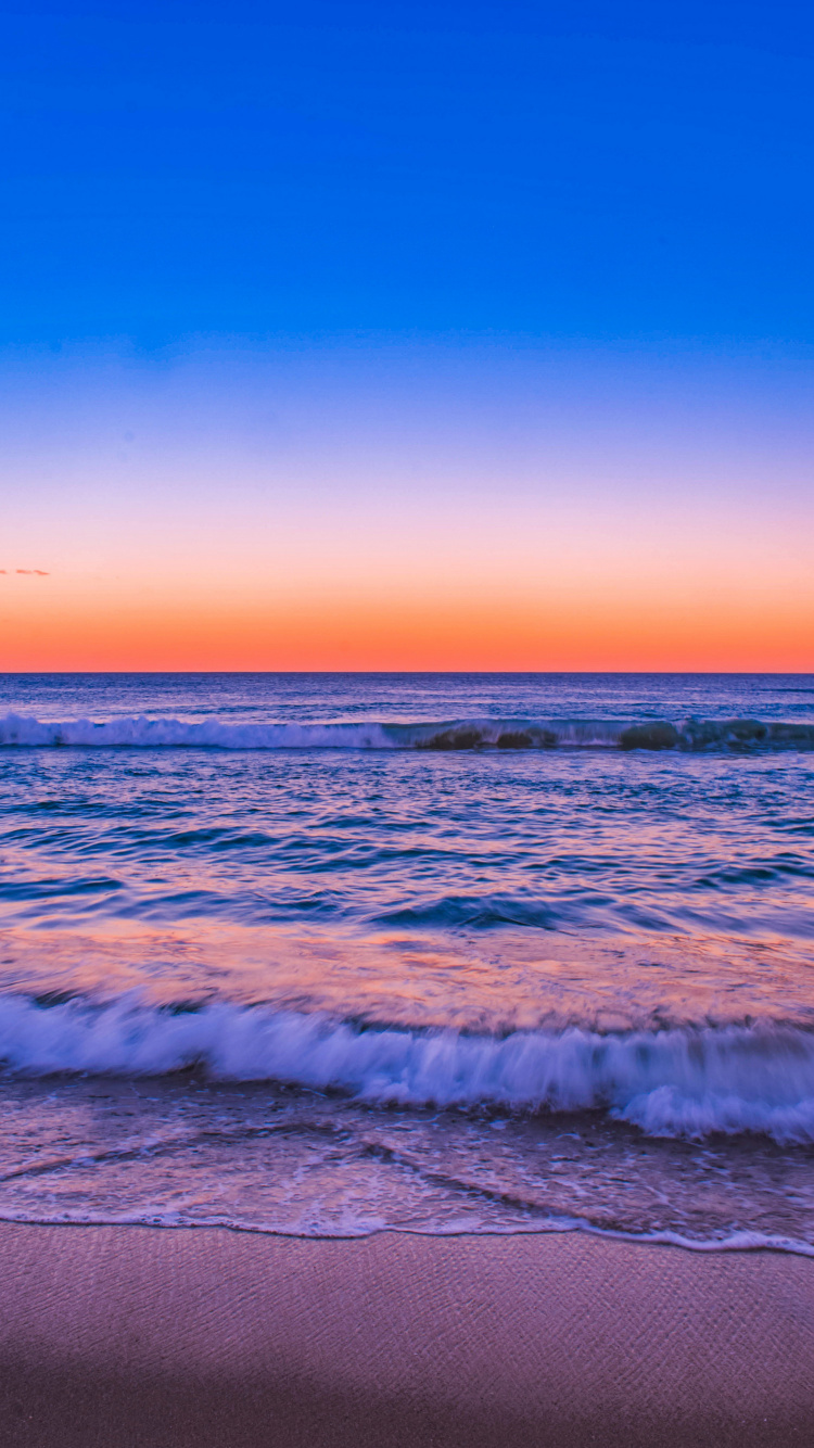 Обои закат, море, пляж, побережье, горизонт в разрешении 750x1334