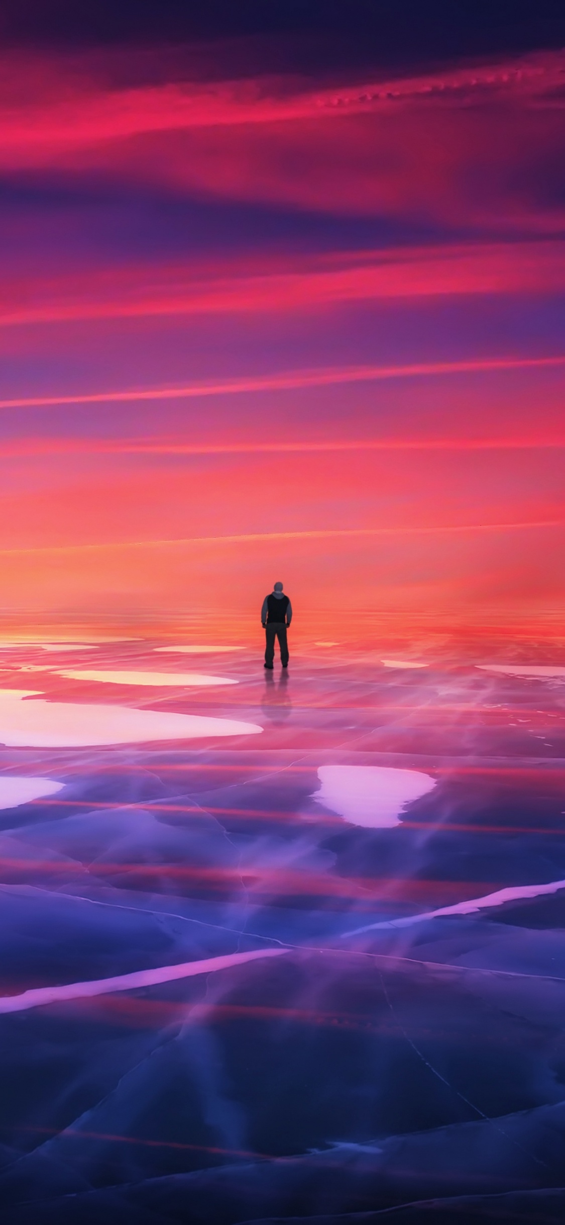 Обои закат, горизонт, пурпур, красный цвет, атмосфера в разрешении 1125x2436