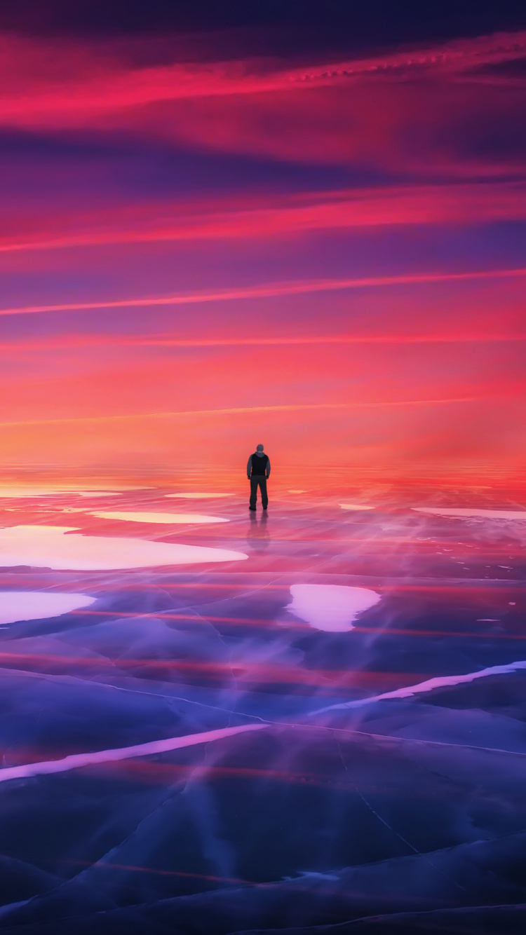 Обои закат, горизонт, пурпур, красный цвет, атмосфера в разрешении 750x1334