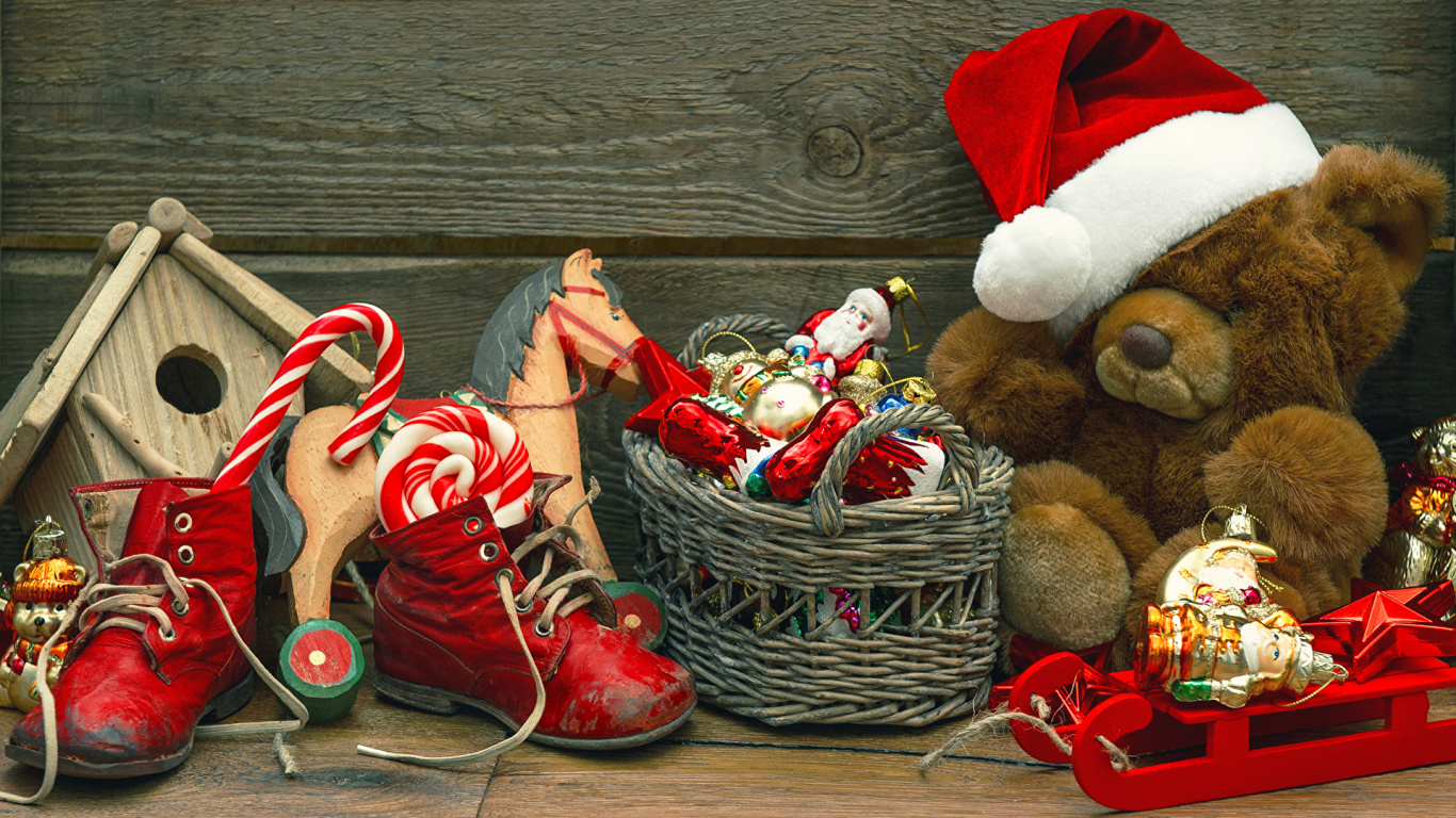 Обои Рождественский день, Санта-Клаус, Рождество, Рождественские украшения, рождественский орнамент в разрешении 1366x768