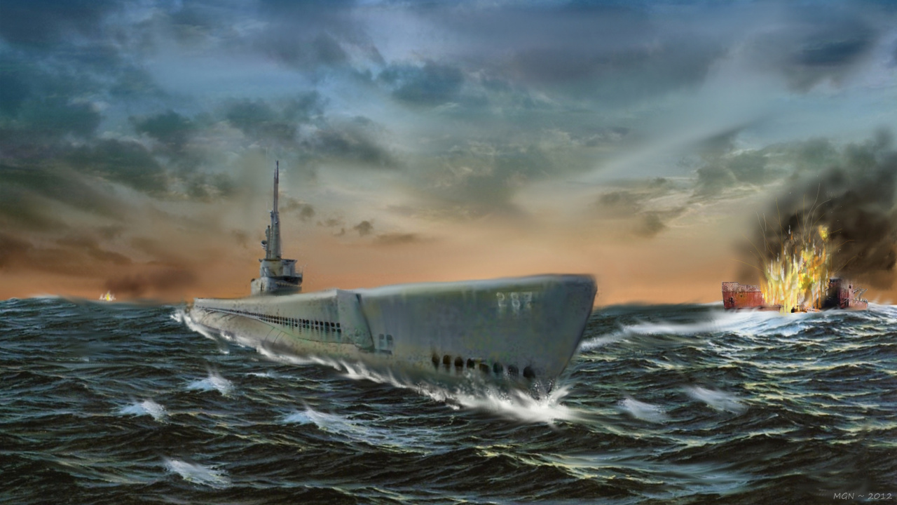 Обои подводная лодка, военный корабль, судно, корабль, волна в разрешении 1280x720