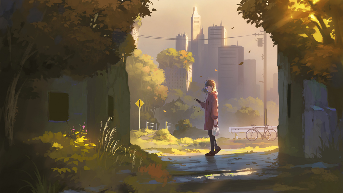 Обои иллюстрация, арт, желтый, визуальное искусство, живопись в разрешении 1366x768