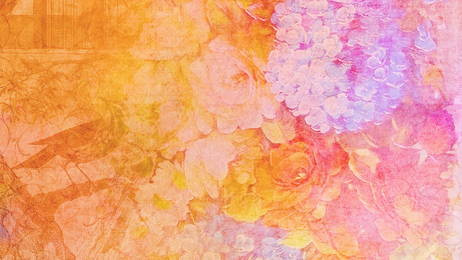 Обои скрапбукинг, текстура, розовый, Апельсин, акварельные краски в разрешении 1920x1080