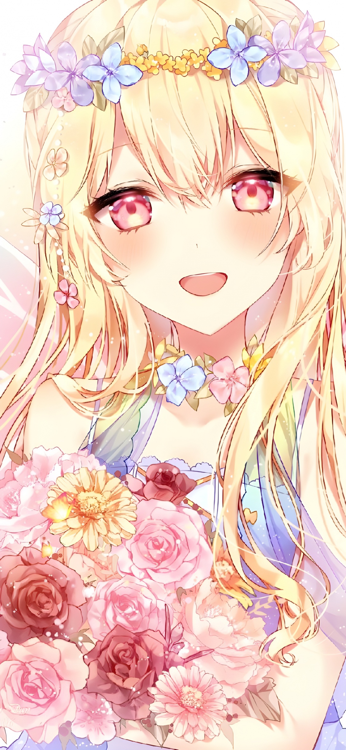 Обои аниме, милая аниме девушка светлые волосы, блондин, рукав, привлекательность в разрешении 1125x2436