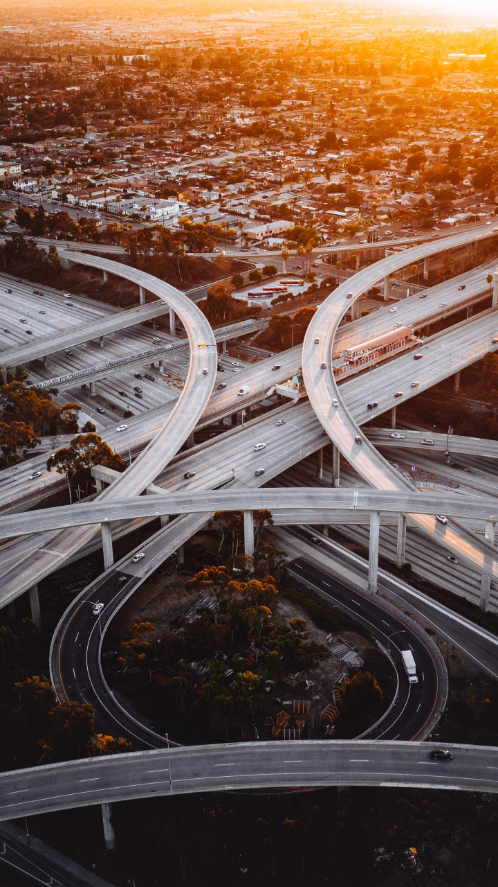 Обои Развязка Судьи Гарри Pregerson, дорога, инфраструктура, магистраль, автострада в разрешении 720x1280