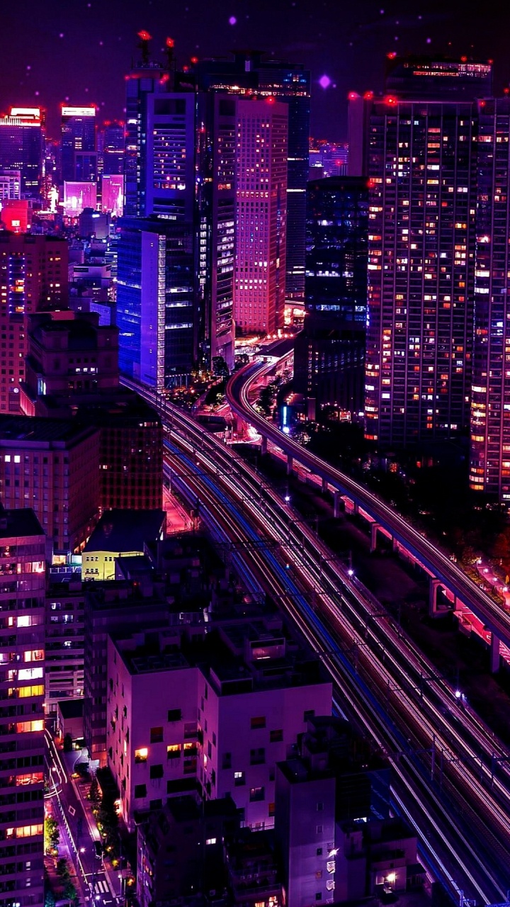 Обои огни японского города, Токио, ночь, городская поп-музыка, здание в разрешении 720x1280