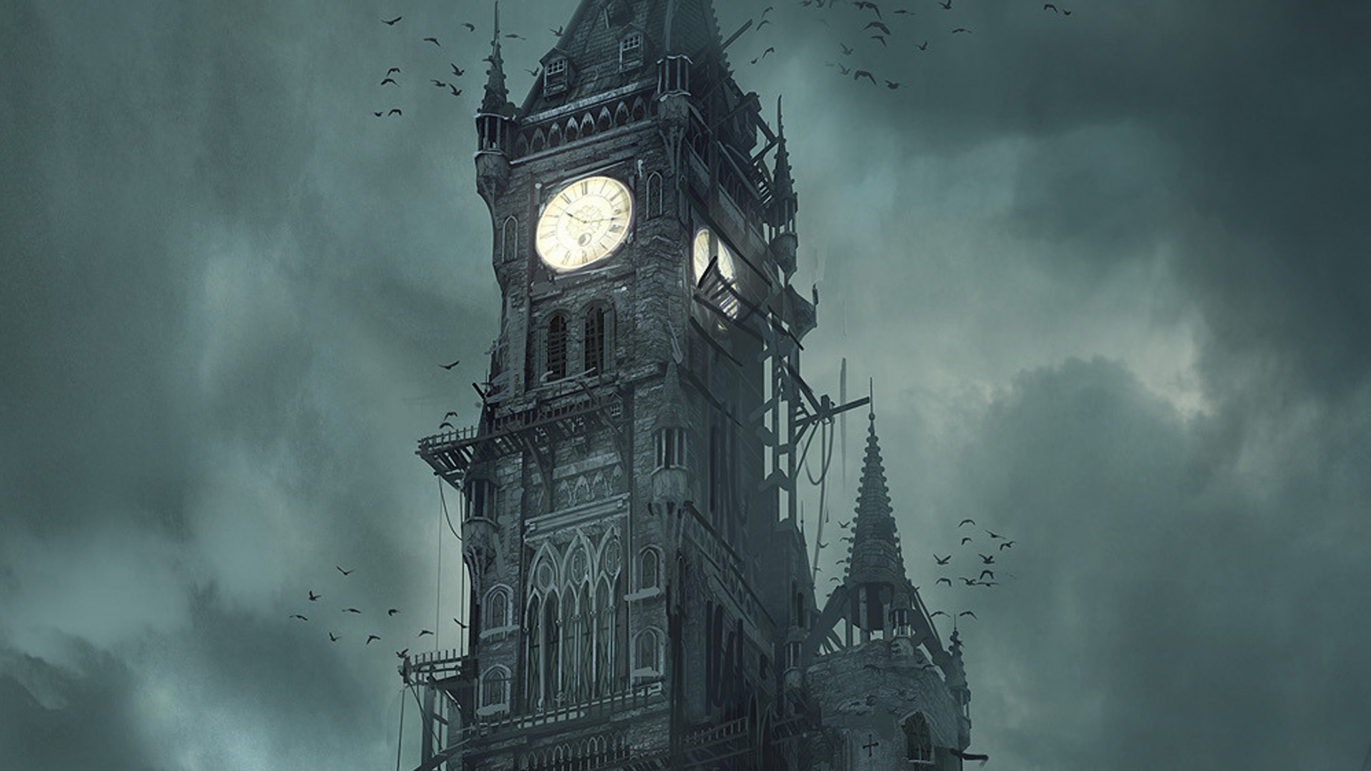 Обои арт, архитектура, темнота, здание, рисование в разрешении 1920x1080