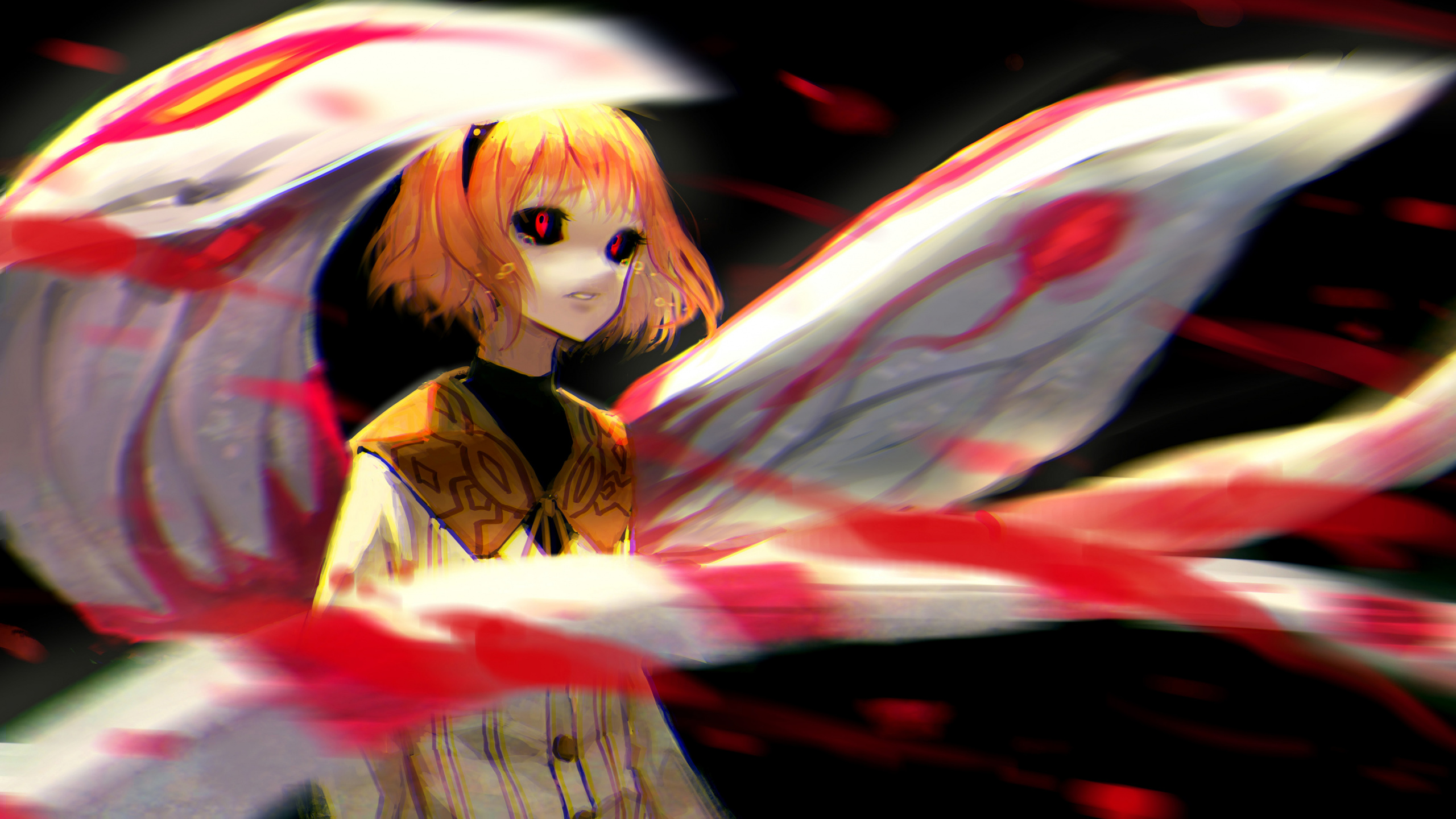 Обои hinami fueguchi, Токио вурдалак, красный цвет, розовый, аниме в разрешении 2560x1440