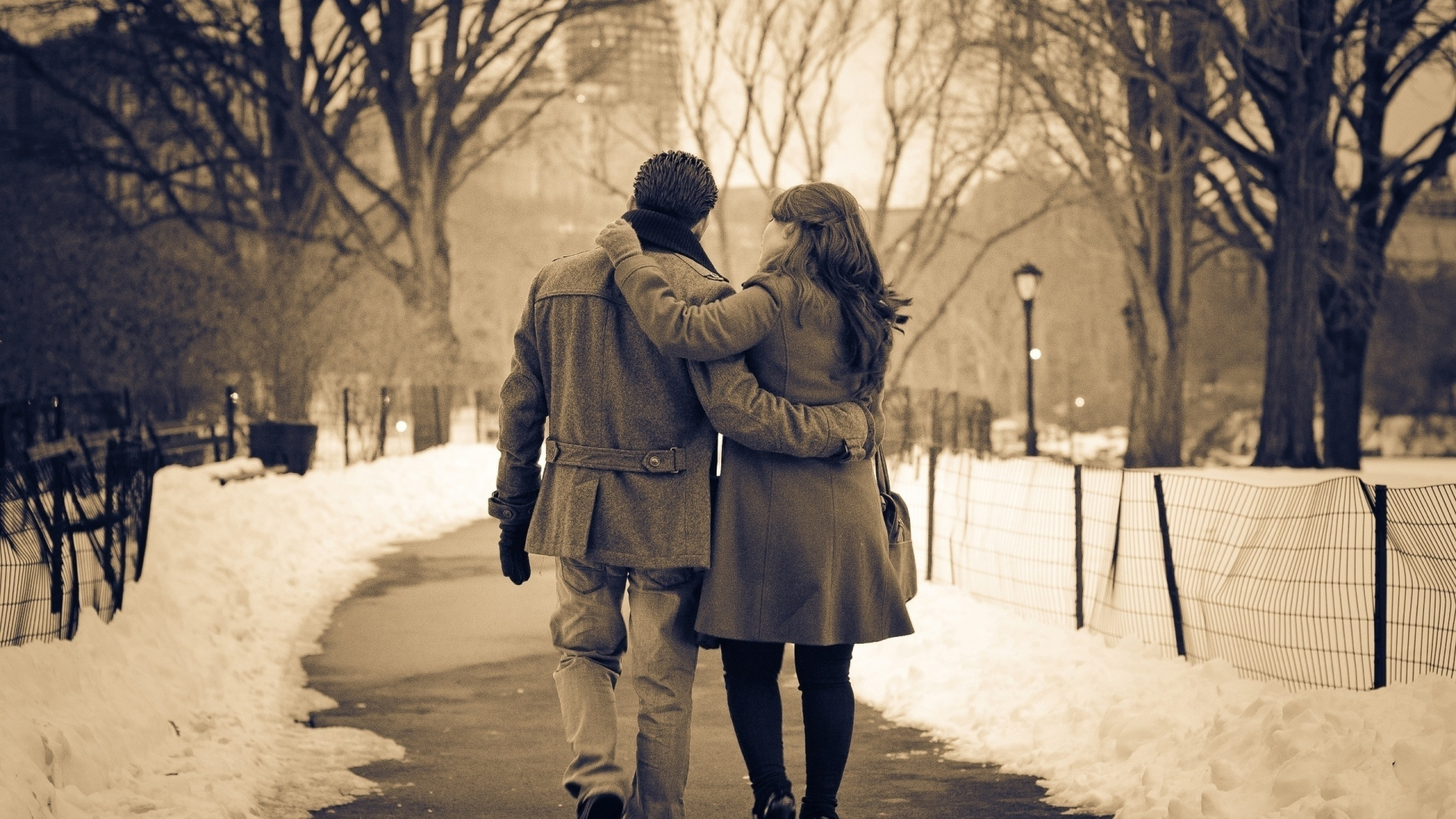 Обои замораживание, снег, дерево, романтические отношения, чувства в разрешении 1920x1080