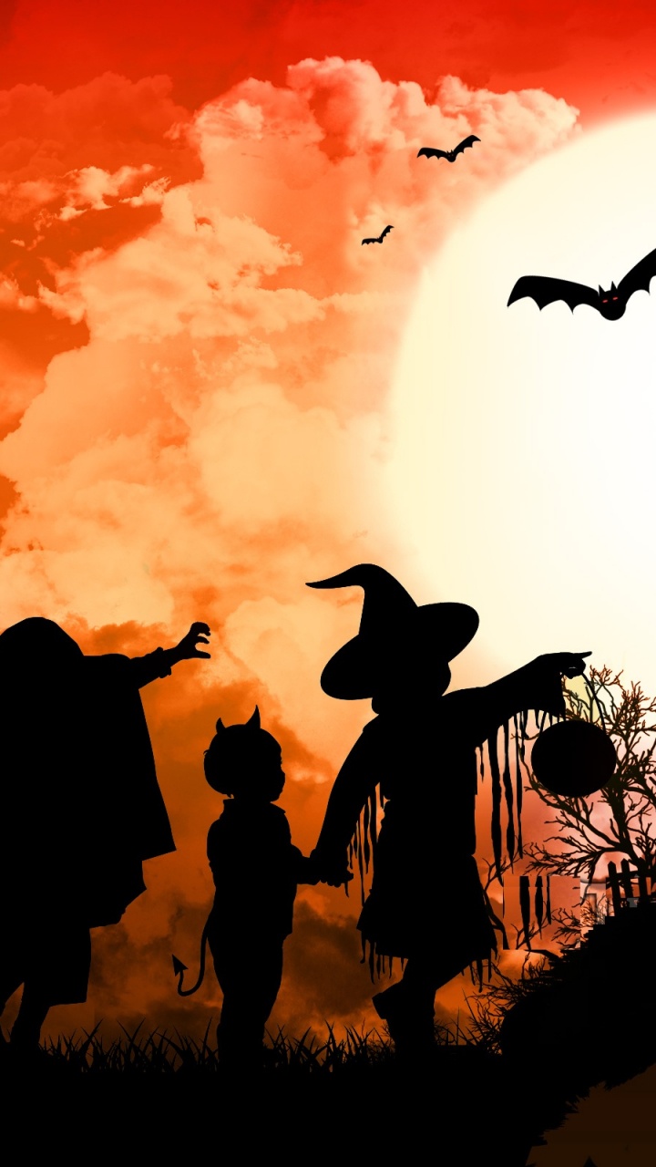 Обои силуэт, иллюстрация, арт, небо, визуальное искусство в разрешении 720x1280