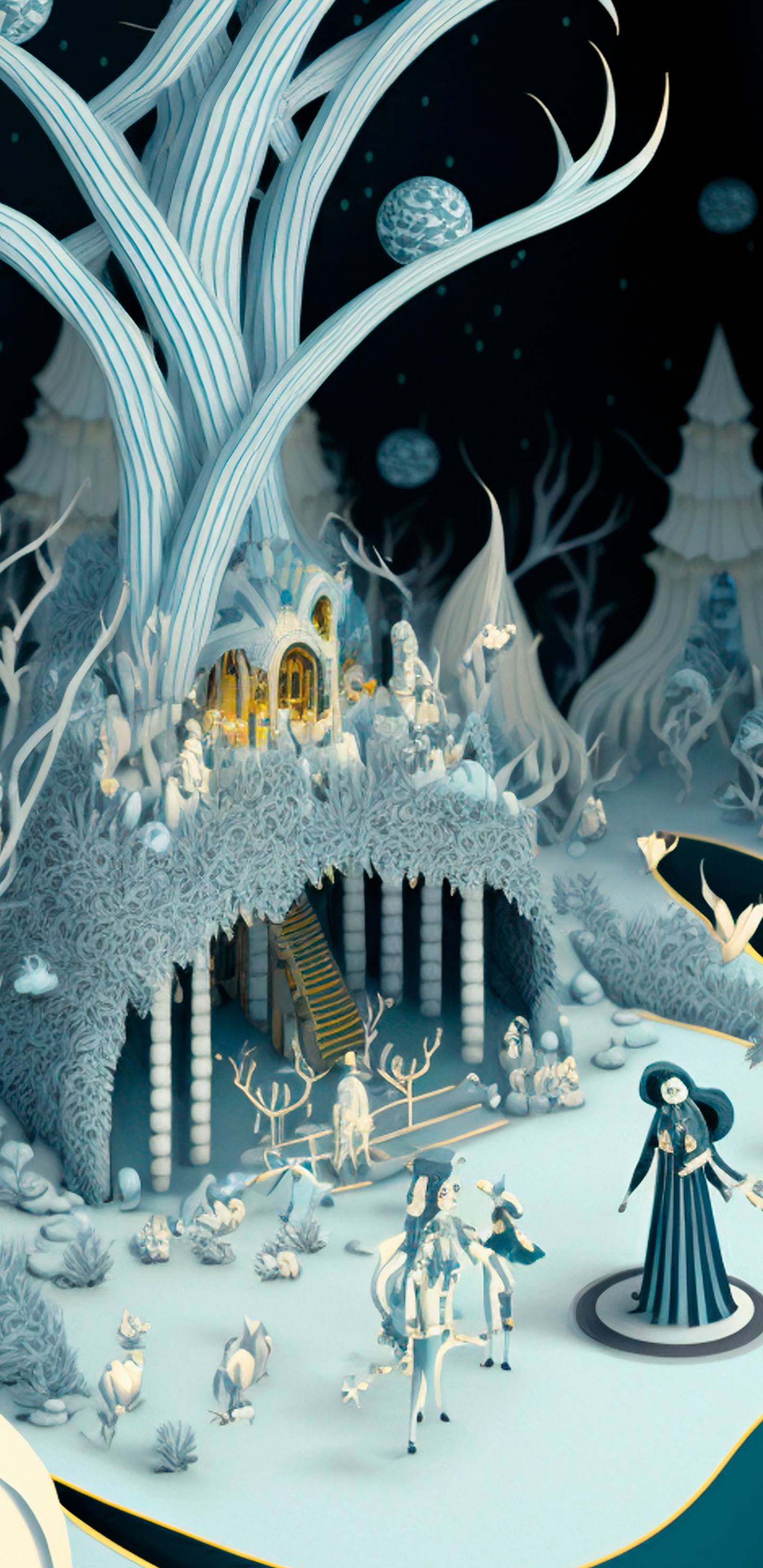 Обои зима, иллюстрация, мир, синий, свет в разрешении 1440x2960