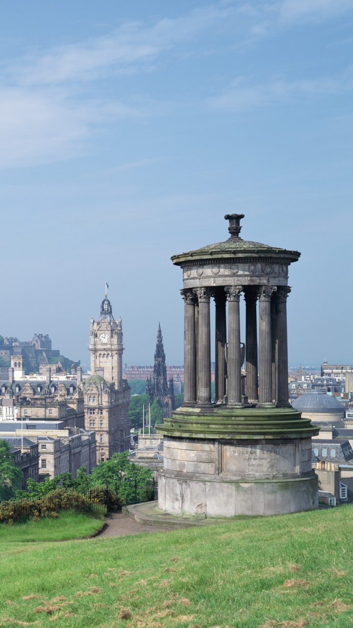 Обои памятник дугалду стюарту, ориентир, город, линия горизонта, дневное время в разрешении 720x1280