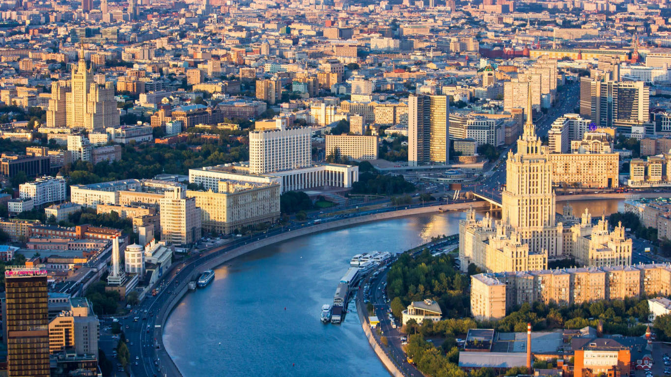 Обои метрополия, с высоты птичьего полета, Москва, горизонт, небоскреб в разрешении 1366x768