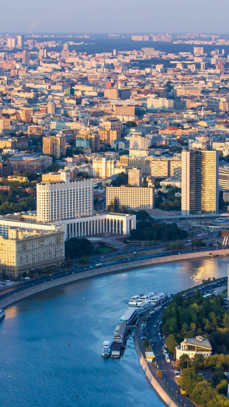 Обои метрополия, с высоты птичьего полета, Москва, горизонт, небоскреб в разрешении 750x1334