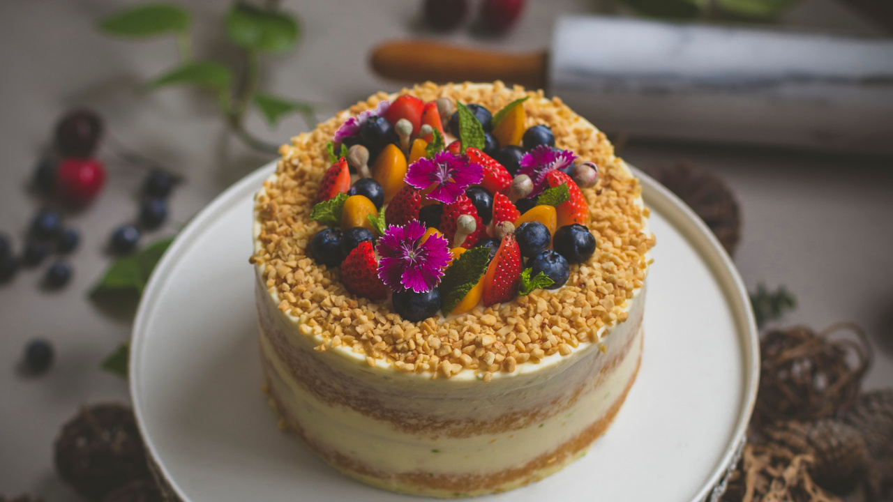 Обои обледенение, праздничный торт, выпечка, пища, сладость в разрешении 1280x720