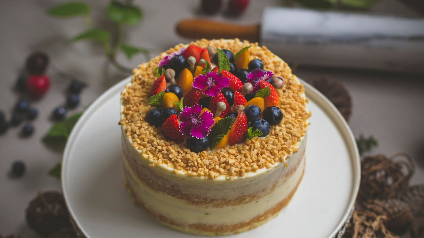 Обои обледенение, праздничный торт, выпечка, пища, сладость в разрешении 1366x768