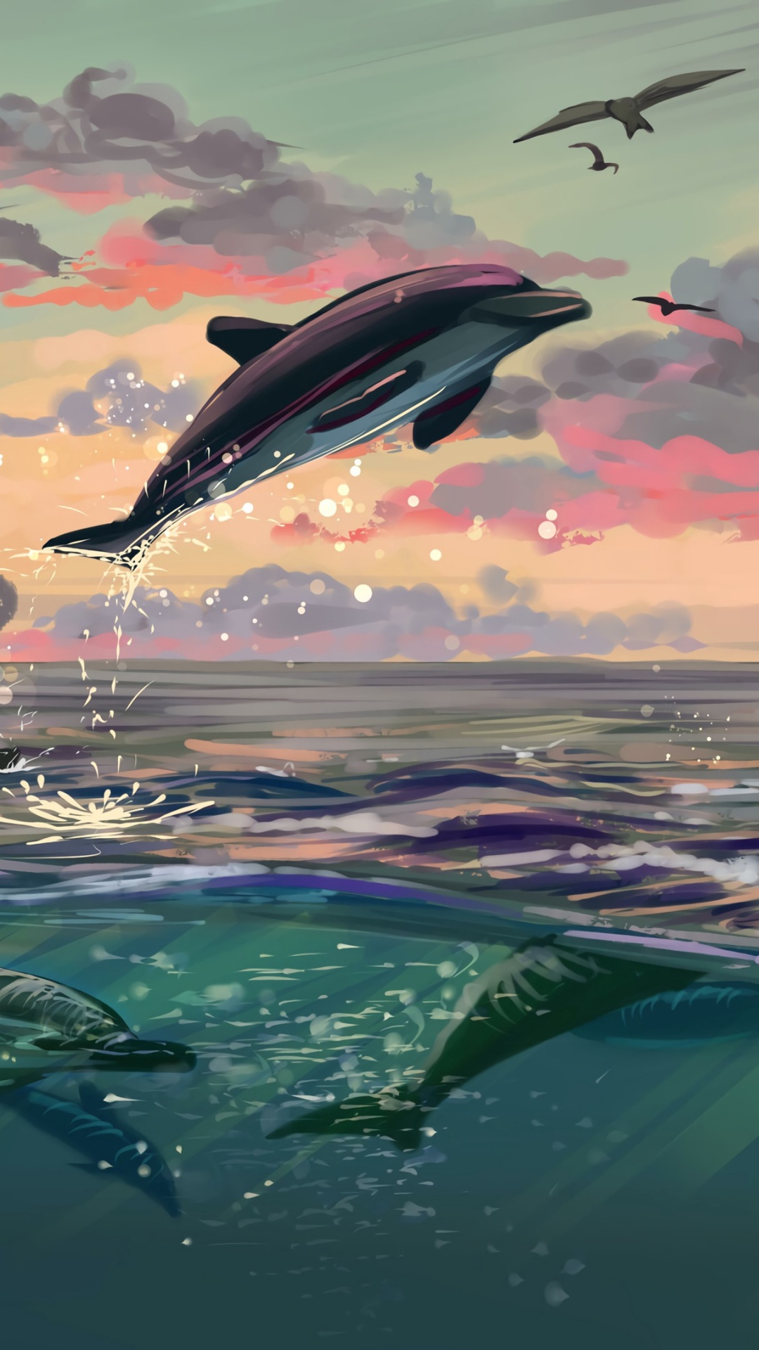 Обои арт, Дельфин, афалина, Дельфин-белобочка, китообразных в разрешении 1080x1920