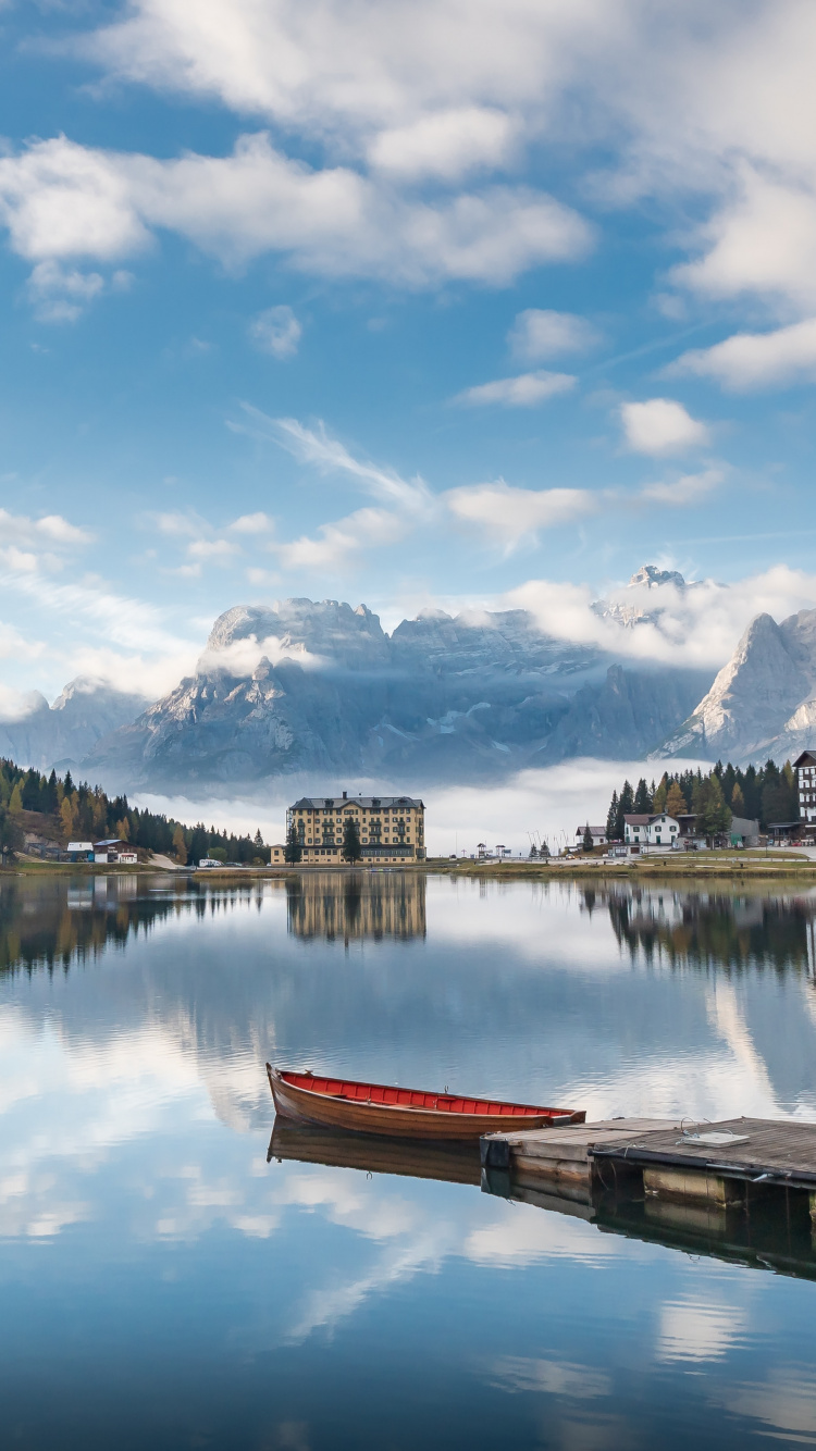 Обои водоем, озерный край, отражение, облако, закат в разрешении 750x1334