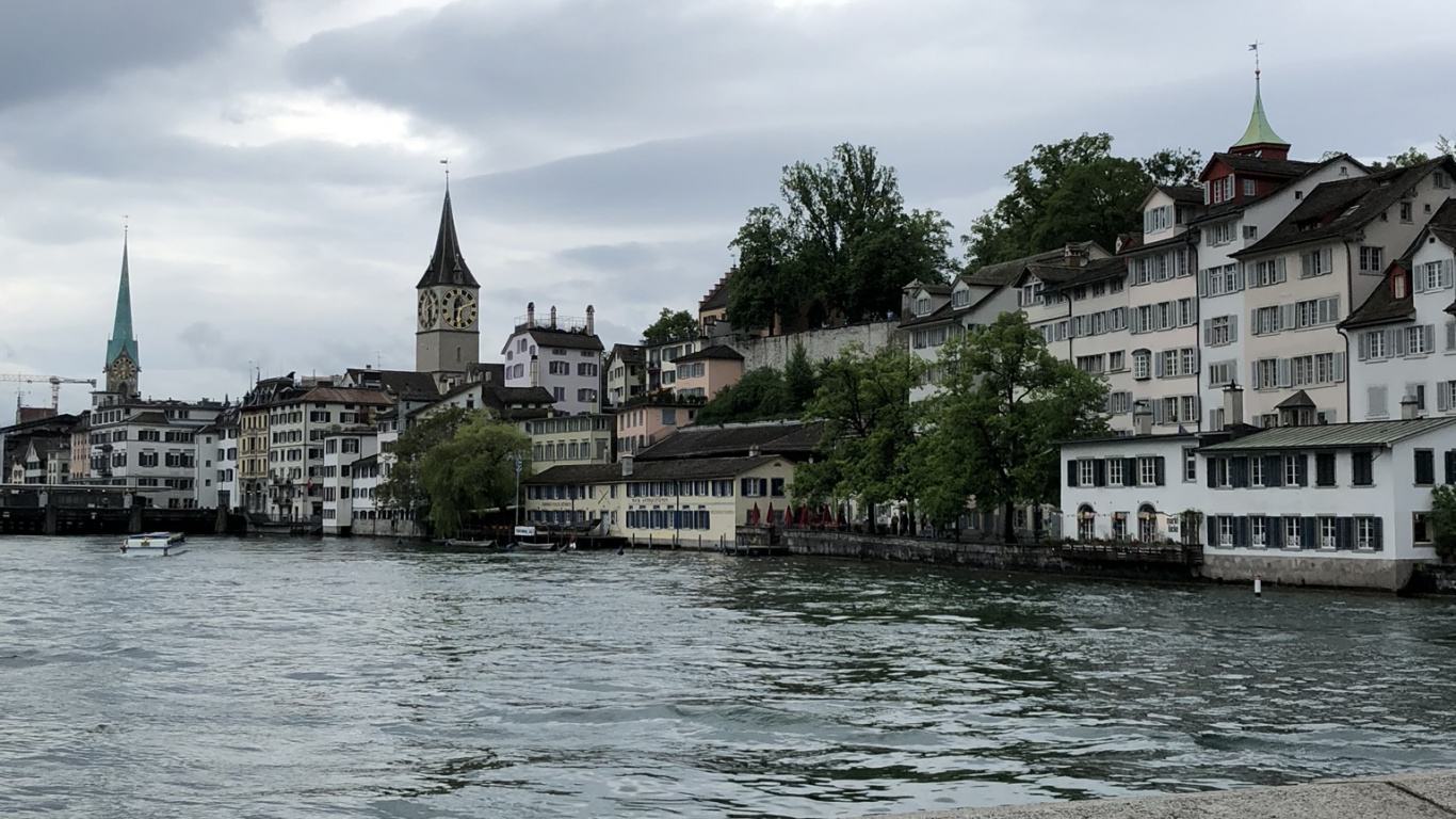 Обои Лиммат, облако, водный путь, шпиль, Банк в разрешении 1366x768