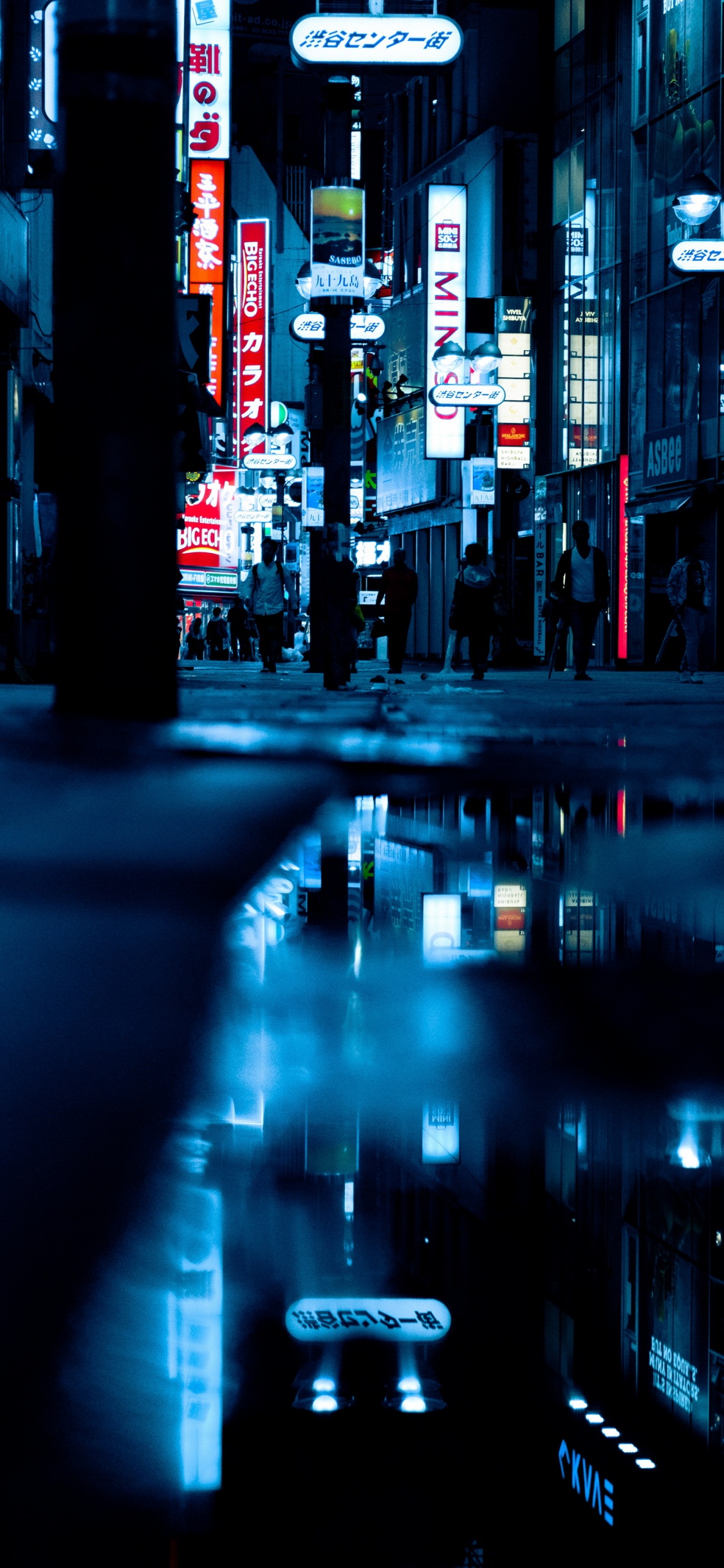 Обои Токио, вода, свет, черный, синий в разрешении 1125x2436