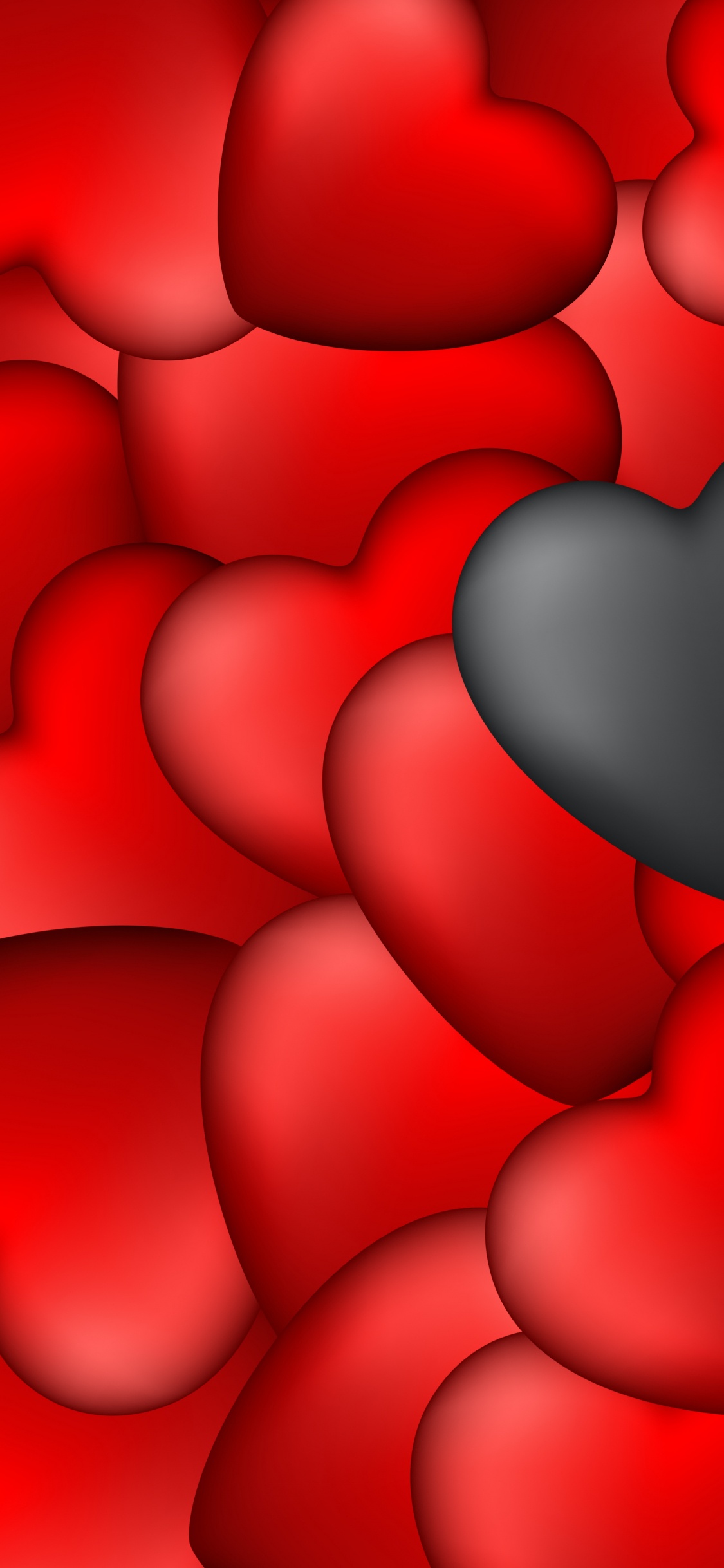 Обои сердце, черный, красный цвет, День Святого Валентина, лепесток в разрешении 1125x2436