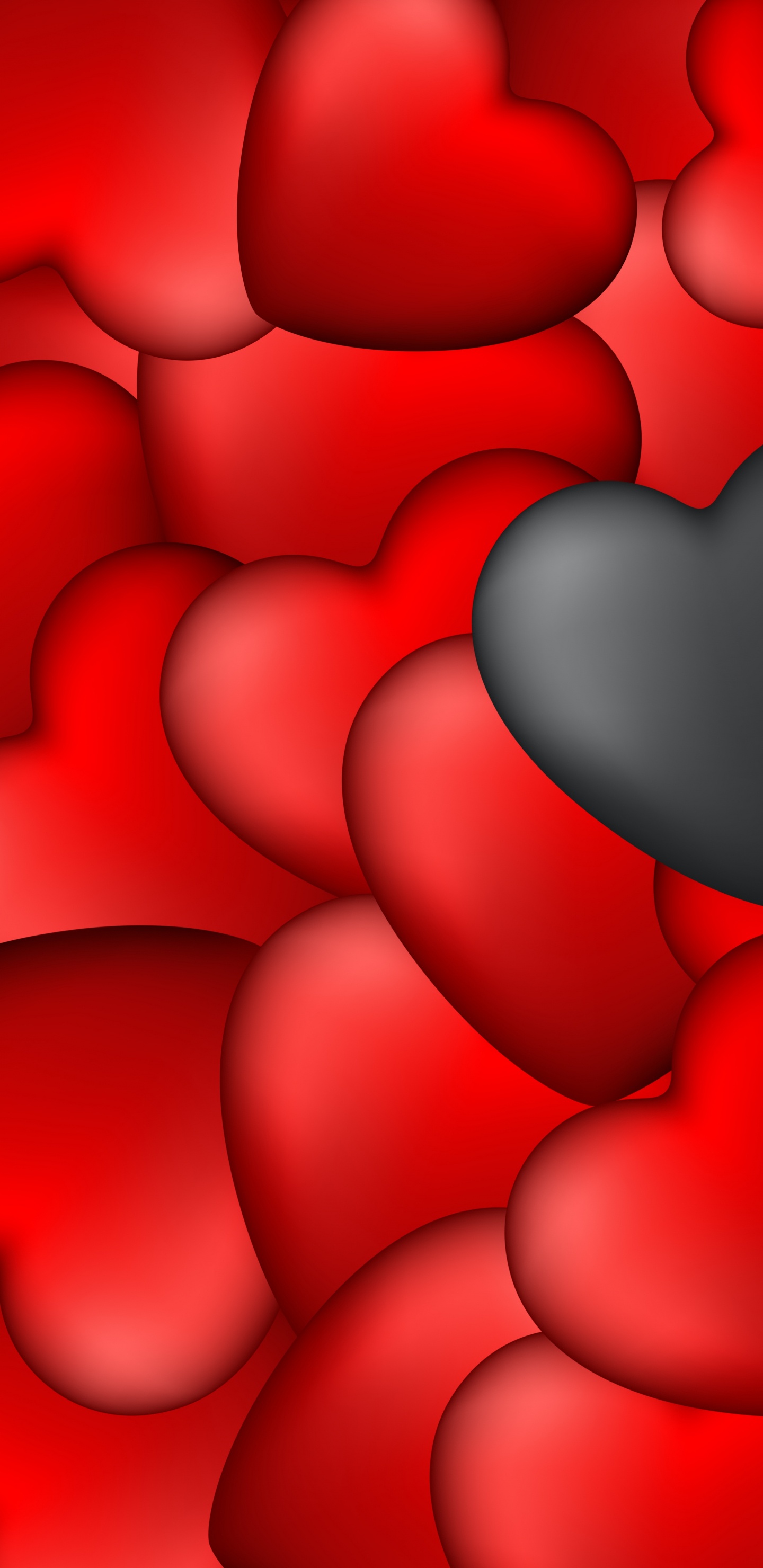 Обои сердце, черный, красный цвет, День Святого Валентина, лепесток в разрешении 1440x2960