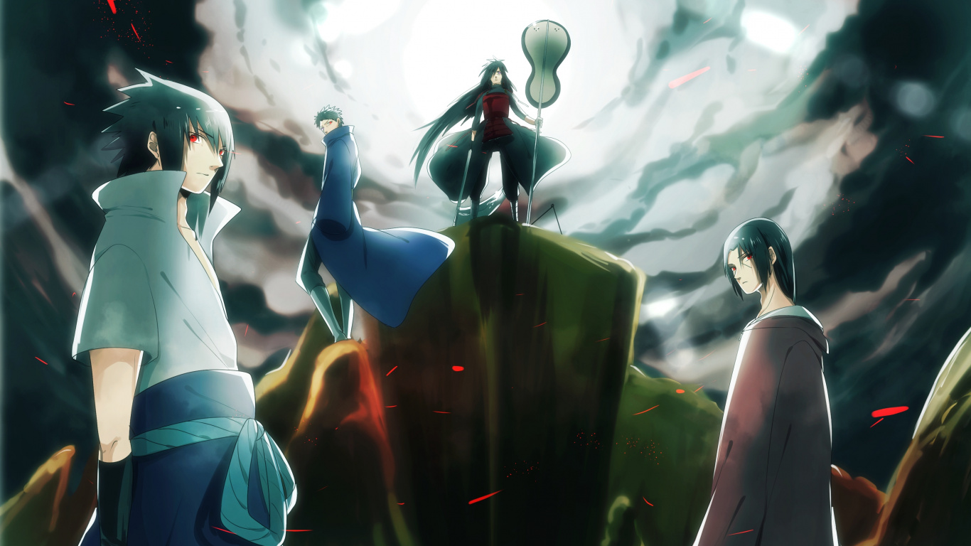 Обои Итачи Учиха, Мадара Учиха, Саске Учиха, Учиха обито, аниме в разрешении 1366x768