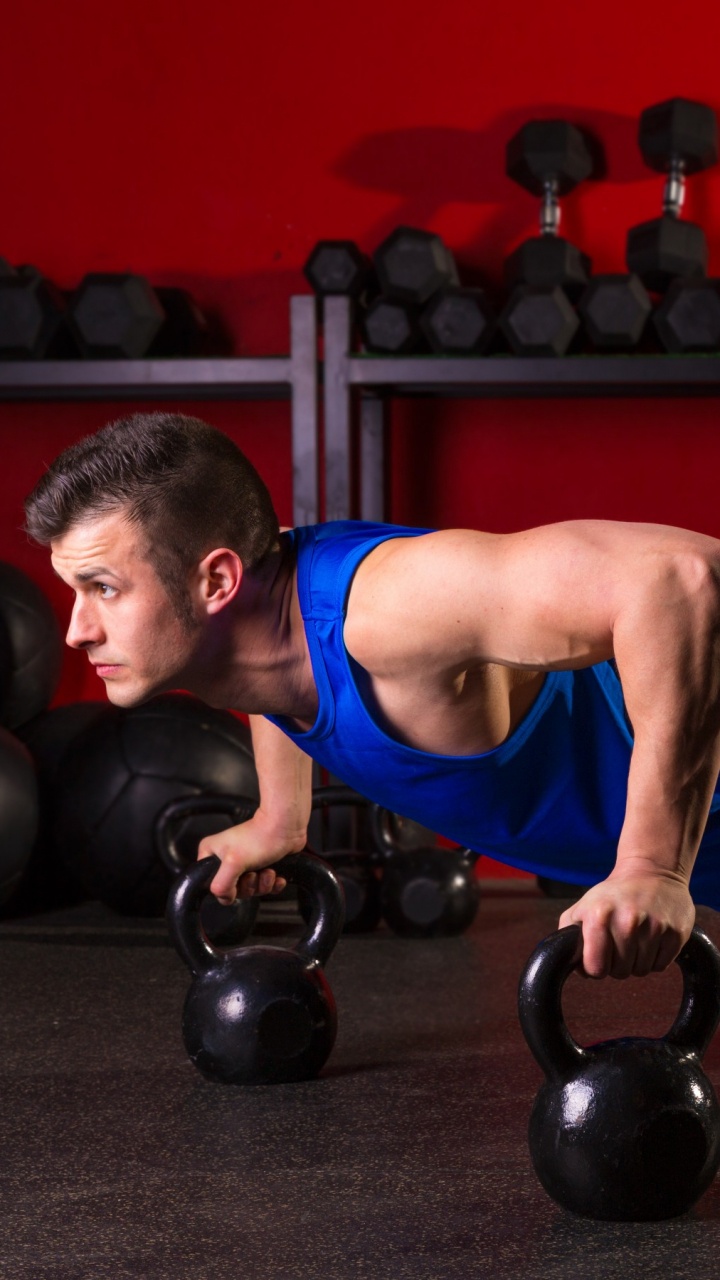 Обои упражнение, гиря, фитнесс центр, физическая подготовка, вес в разрешении 720x1280