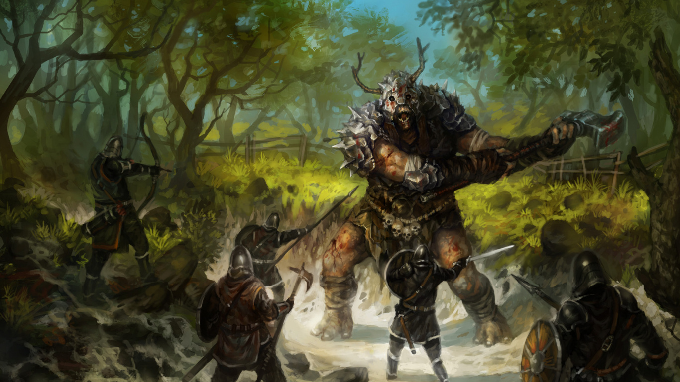 Обои фэнтези, компьютерная игра, игры, мифология, битва в разрешении 1366x768