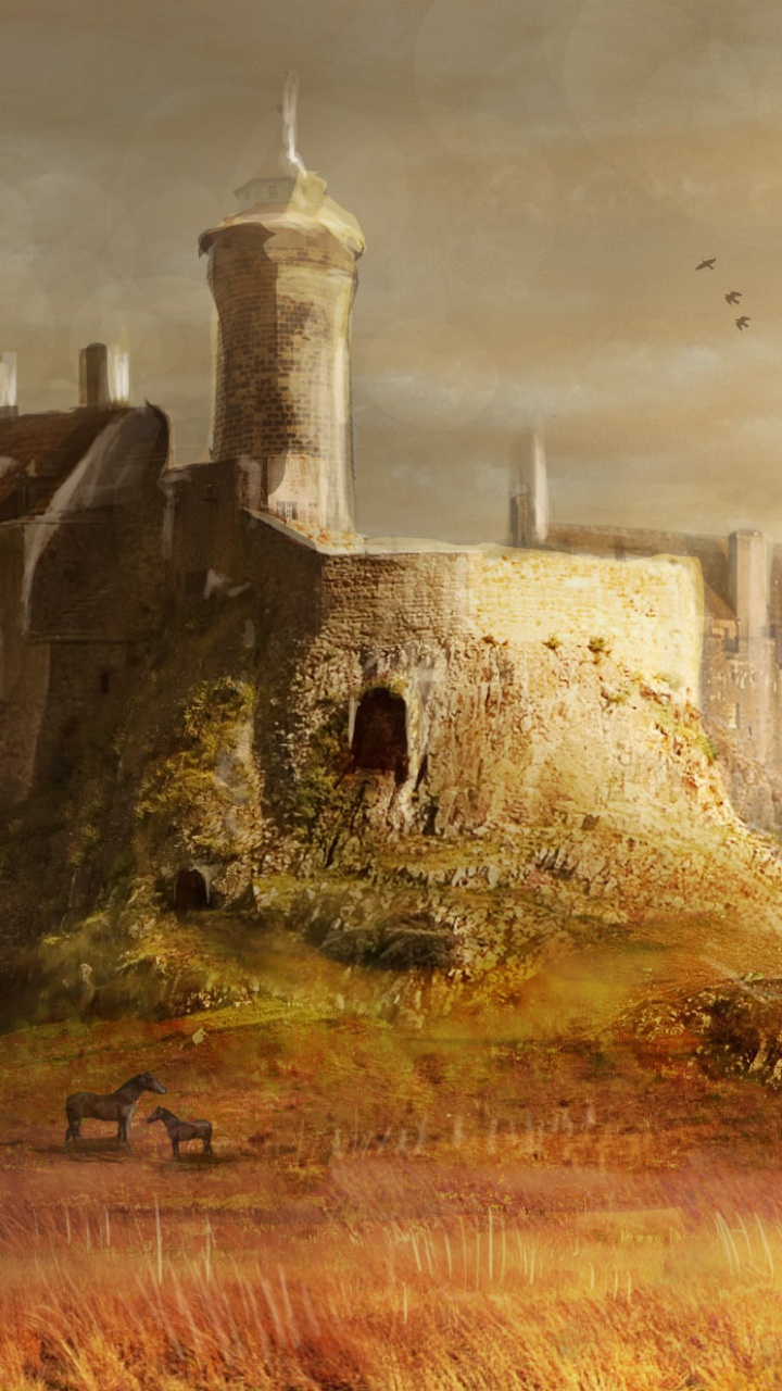 Обои замок, живопись, масляная живопись, пейзаж, развалины в разрешении 720x1280