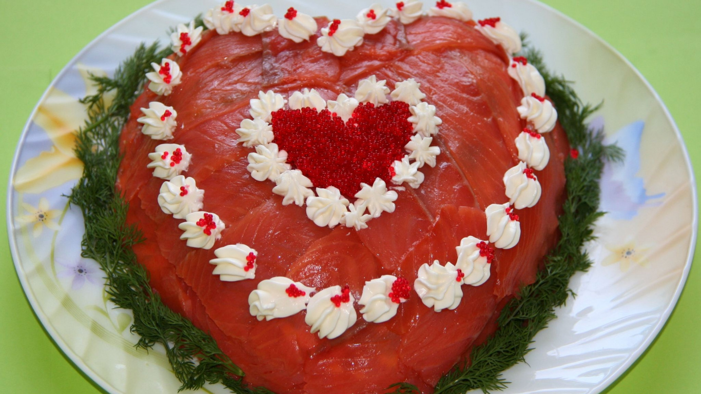 Обои сердце, pasteles, тарелка, рецепт, торт украшение в разрешении 1366x768